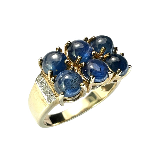Vintage 9CT Gold Sapphire Cabochon Diamond Ring