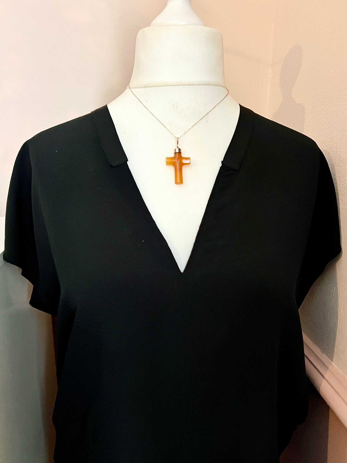 Victorian Gold Carved Agate Cross Pendant