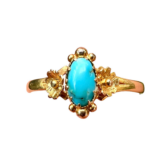 Victorian 18CT Gold Turquoise Arts and Crafts Flower Ring