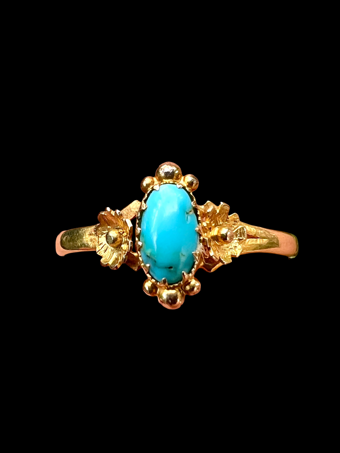 Victorian 18CT Gold Turquoise Arts and Crafts Flower Ring