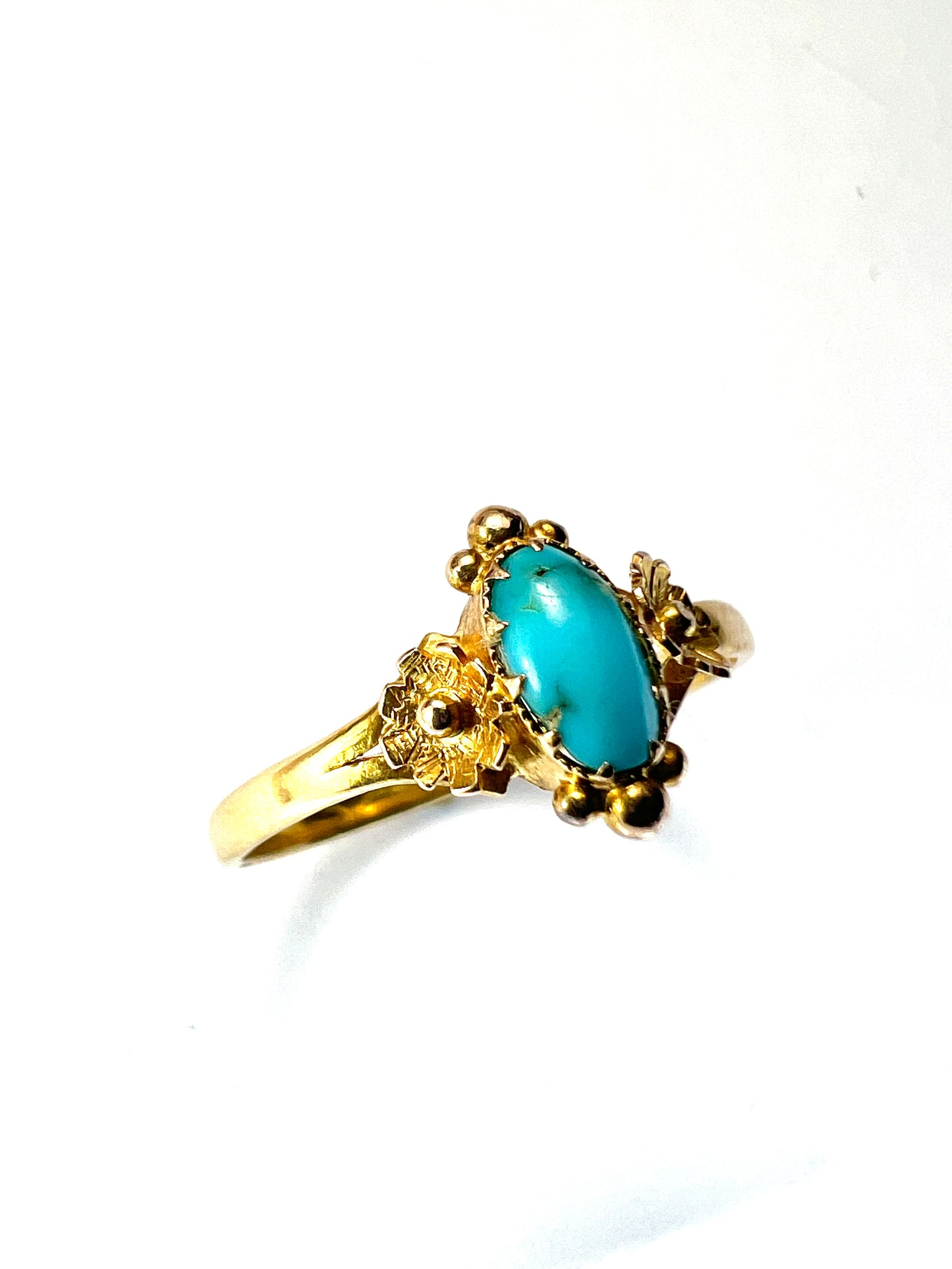 Victorian 18CT Gold Turquoise Arts and Crafts Flower Ring