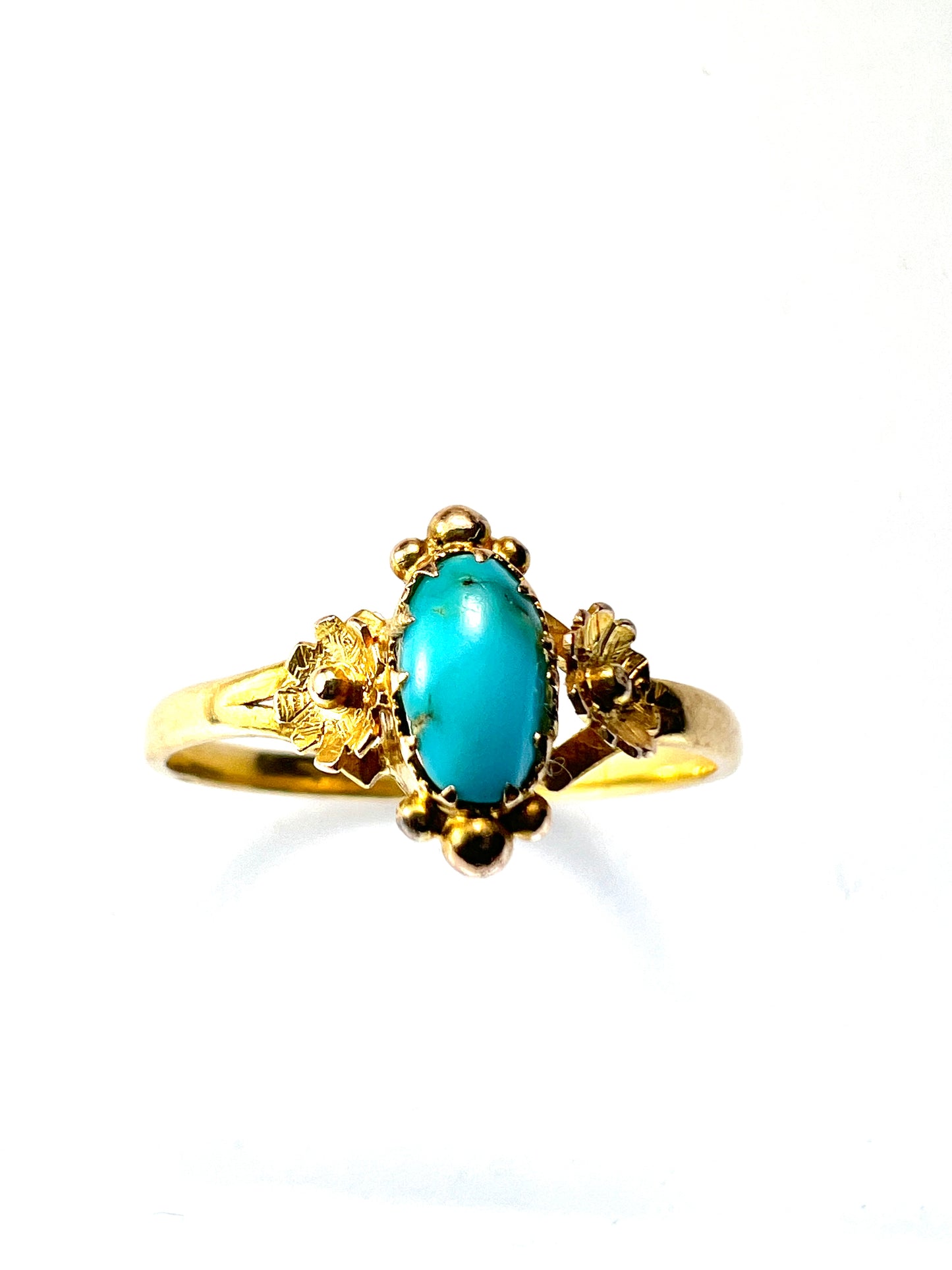 Victorian 18CT Gold Turquoise Arts and Crafts Flower Ring
