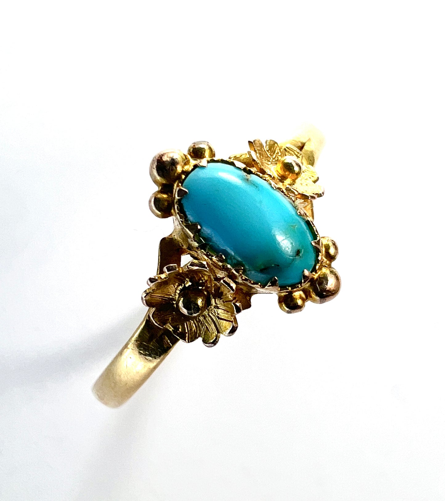Victorian 18CT Gold Turquoise Arts and Crafts Flower Ring
