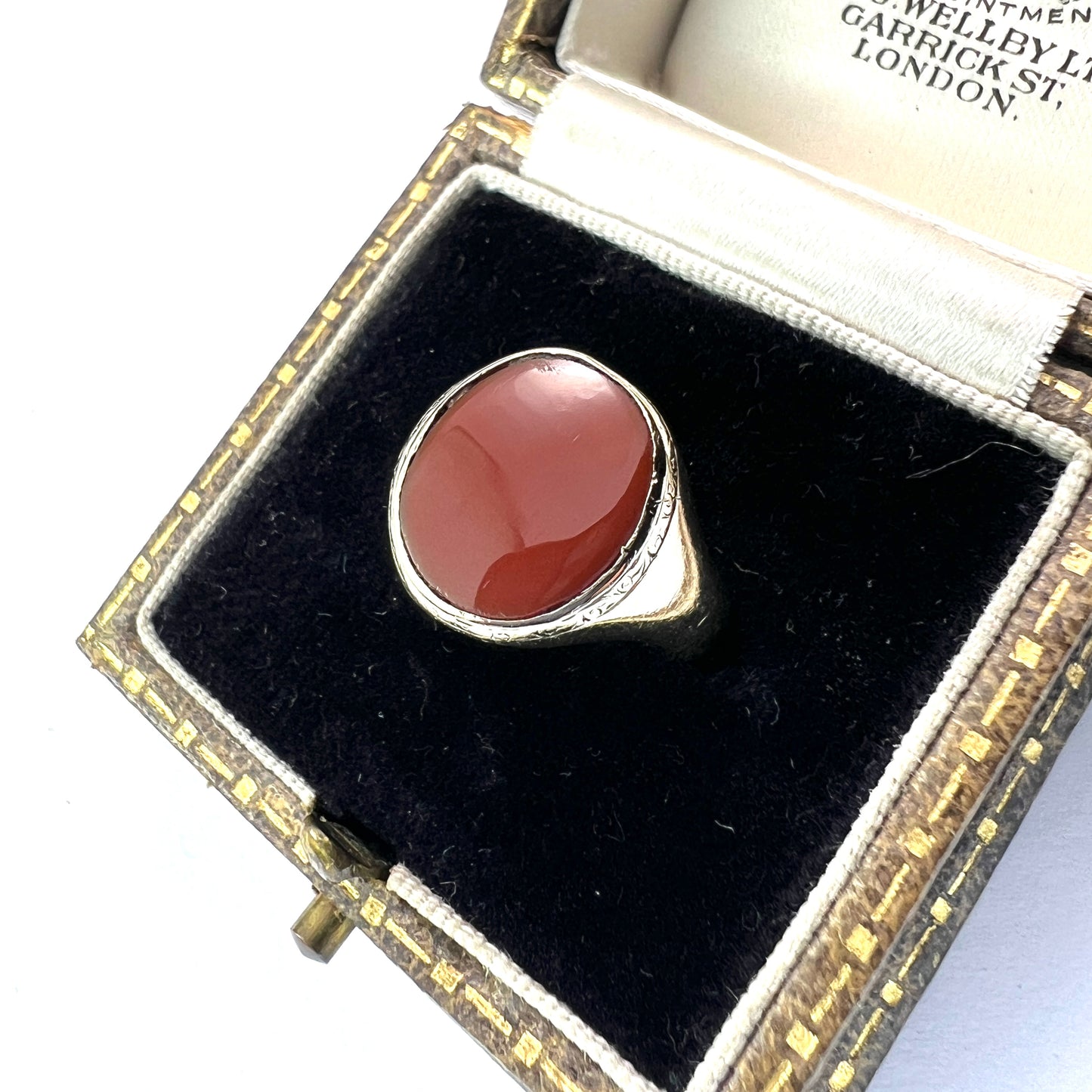 1939 Vintage 9CT Gold Carnelian Jasper Solitaire Gold Signet Ring