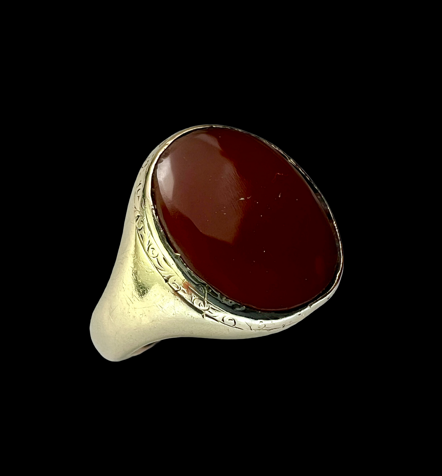 1939 Vintage 9CT Gold Carnelian Jasper Solitaire Gold Signet Ring