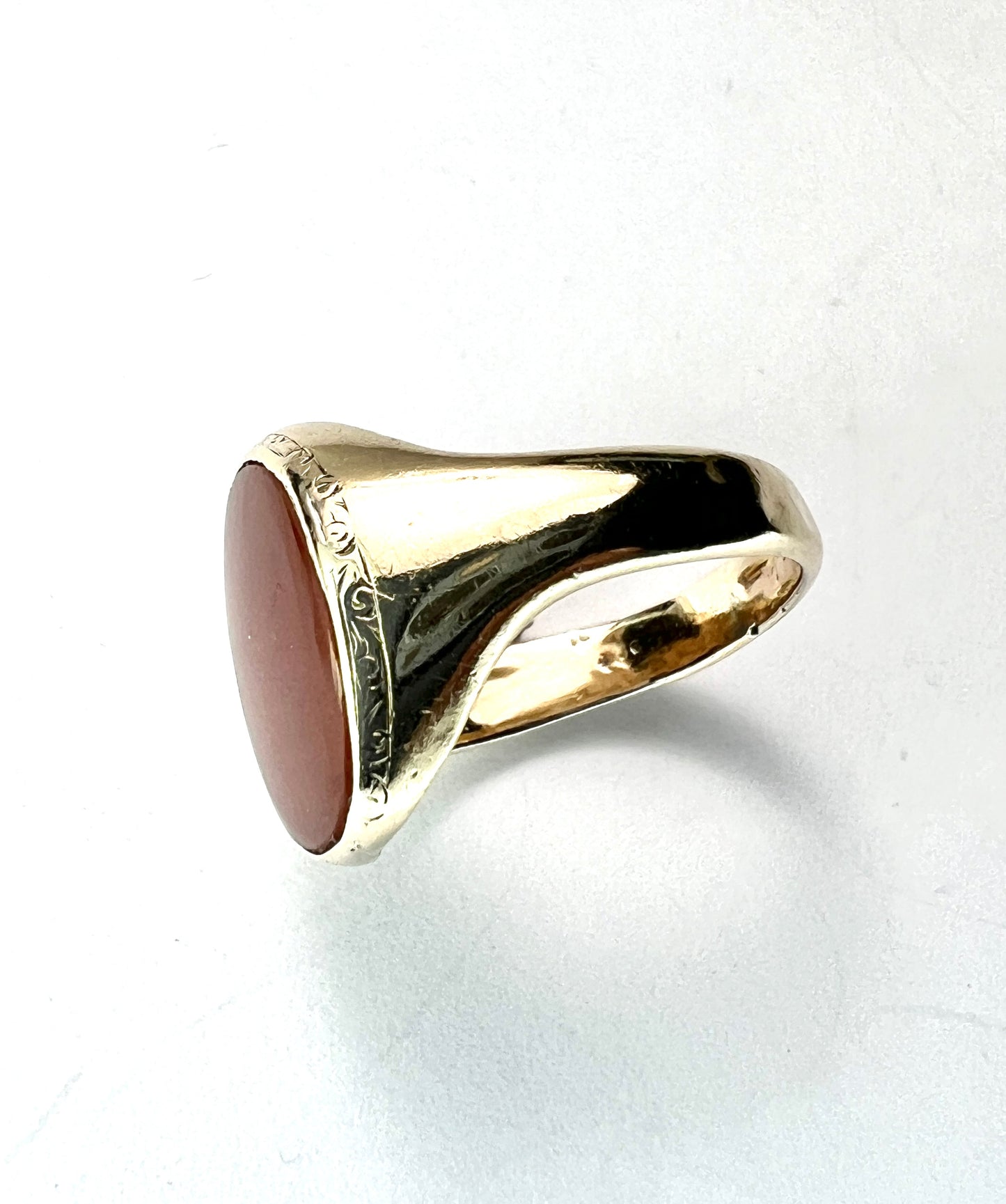 1939 Vintage 9CT Gold Carnelian Jasper Solitaire Gold Signet Ring