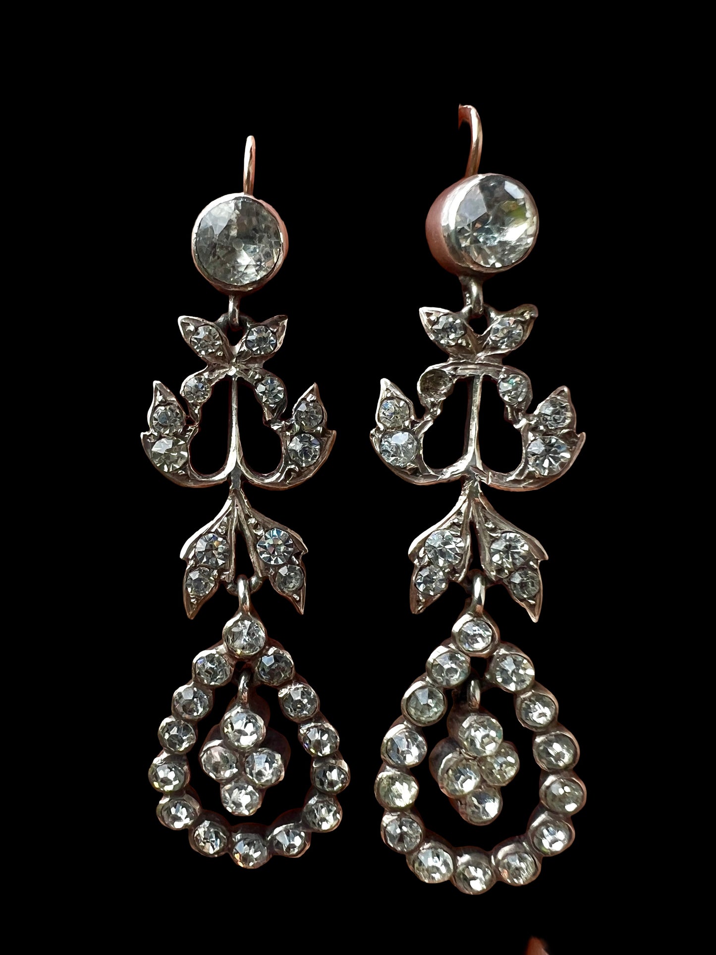 Antique Silver Paste Chandelier Drop Earrings