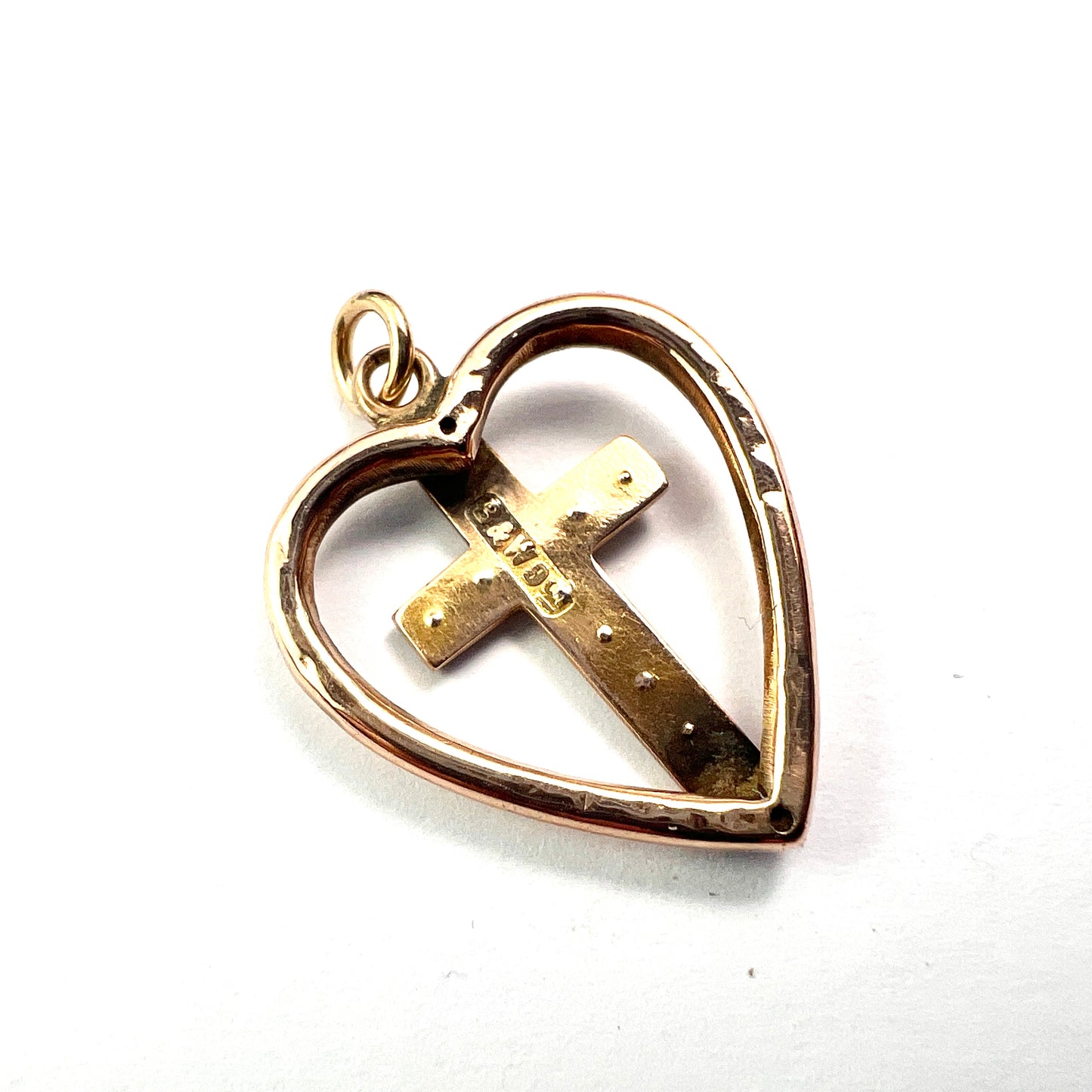 Victorian 9CT Gold Turquoise and Pearl Heart Cross Pendant