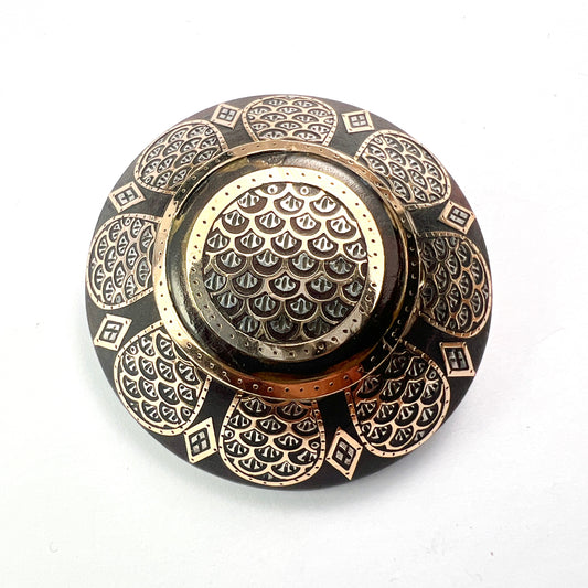 Victorian Gold and Silver Inlay Pique Brooch