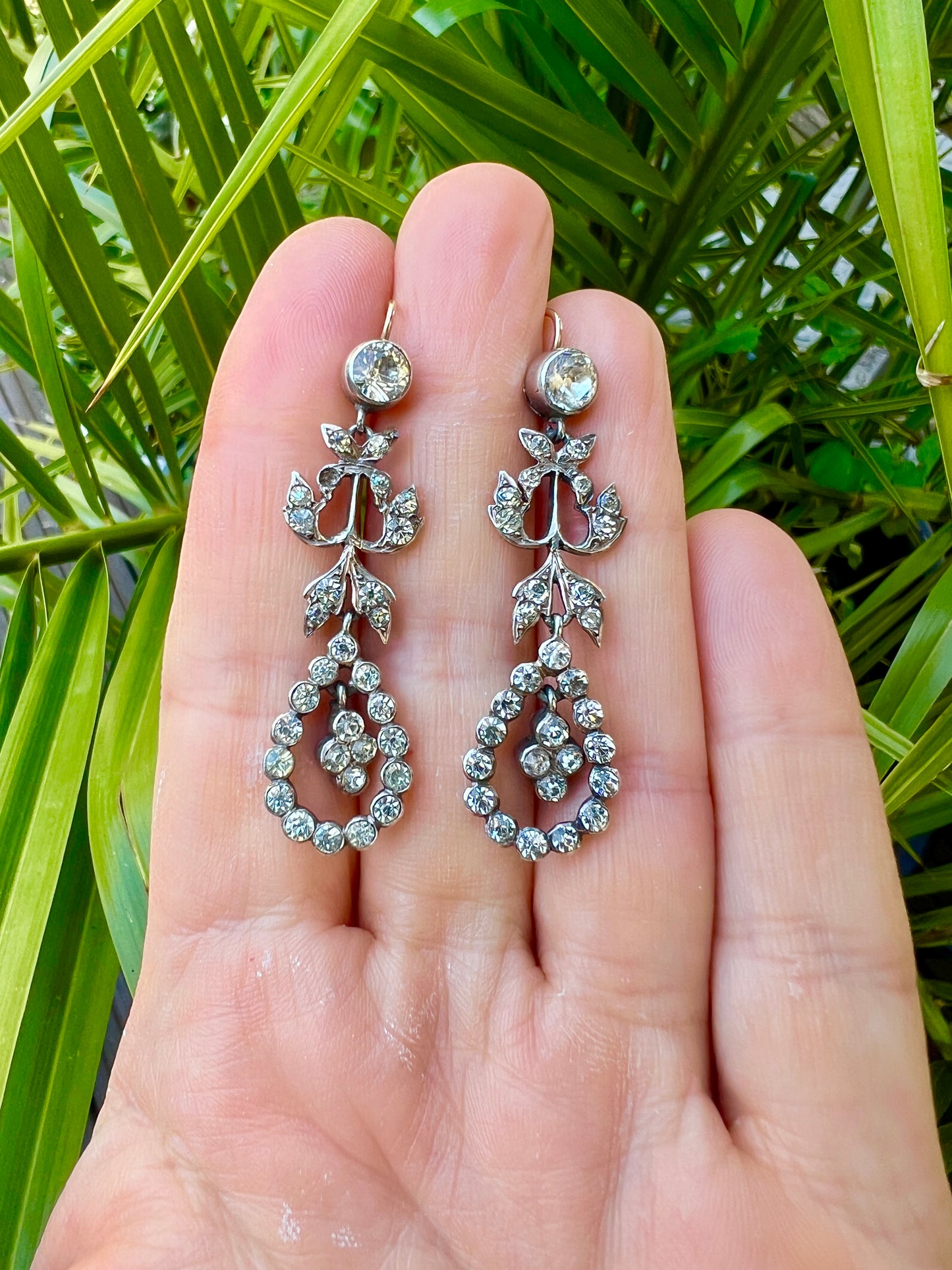 Antique Silver Paste Chandelier Drop Earrings