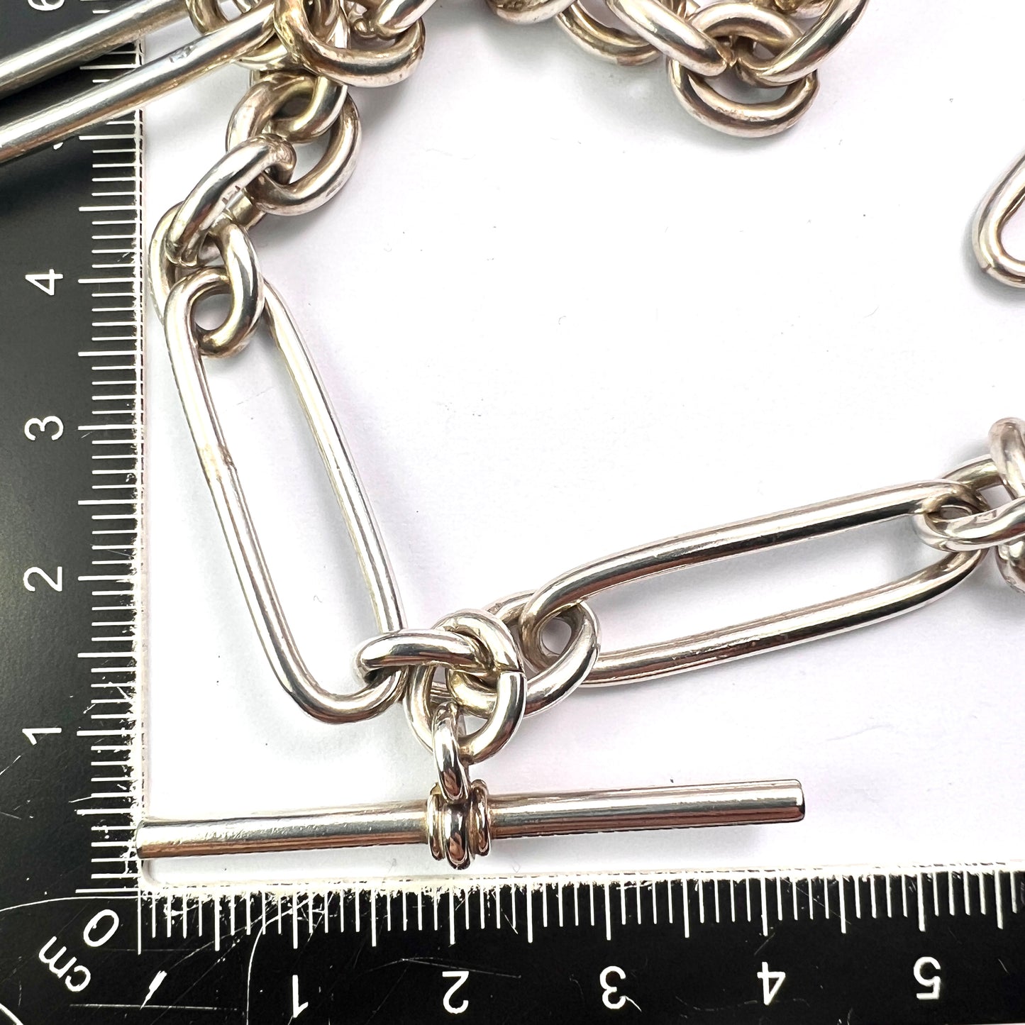 Victorian Sterling Silver Albert Chain with Dog Clip and T Bar