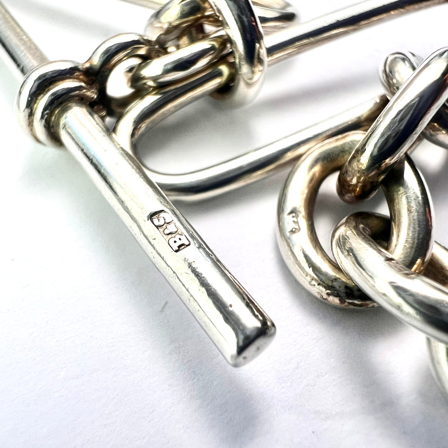 Victorian Sterling Silver Albert Chain with Dog Clip and T Bar