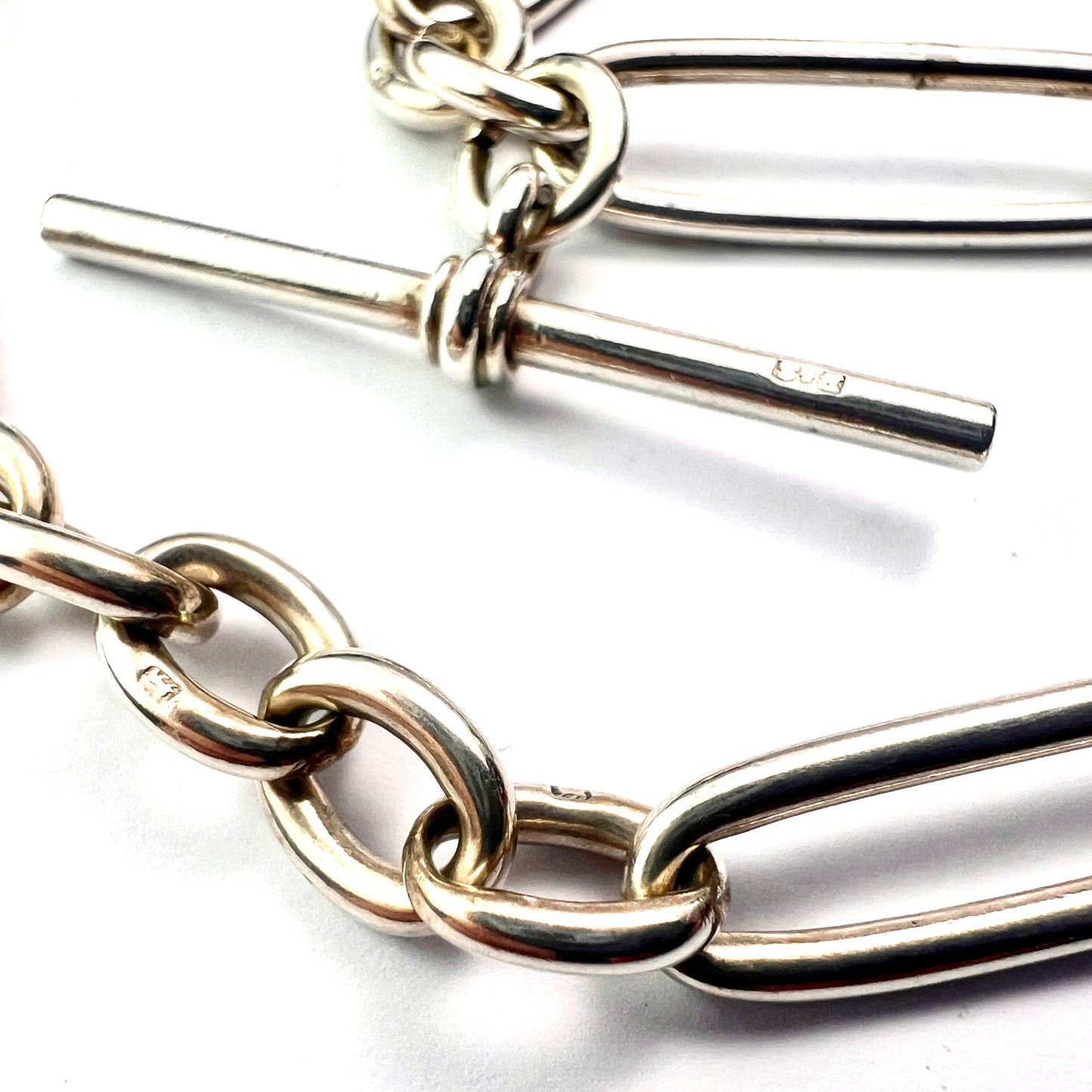 Victorian Sterling Silver Albert Chain with Dog Clip and T Bar