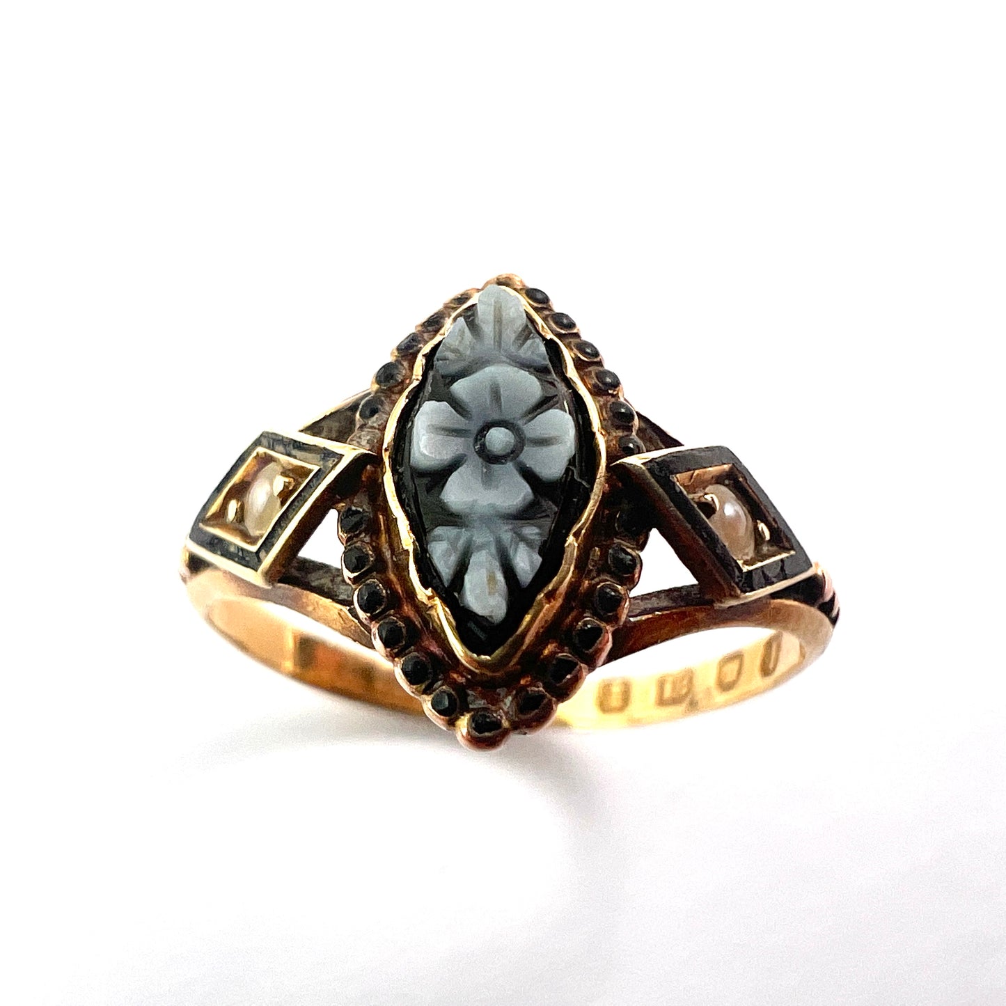 Victorian 18CT Gold Sardonyx and Pearl Memorial Ring