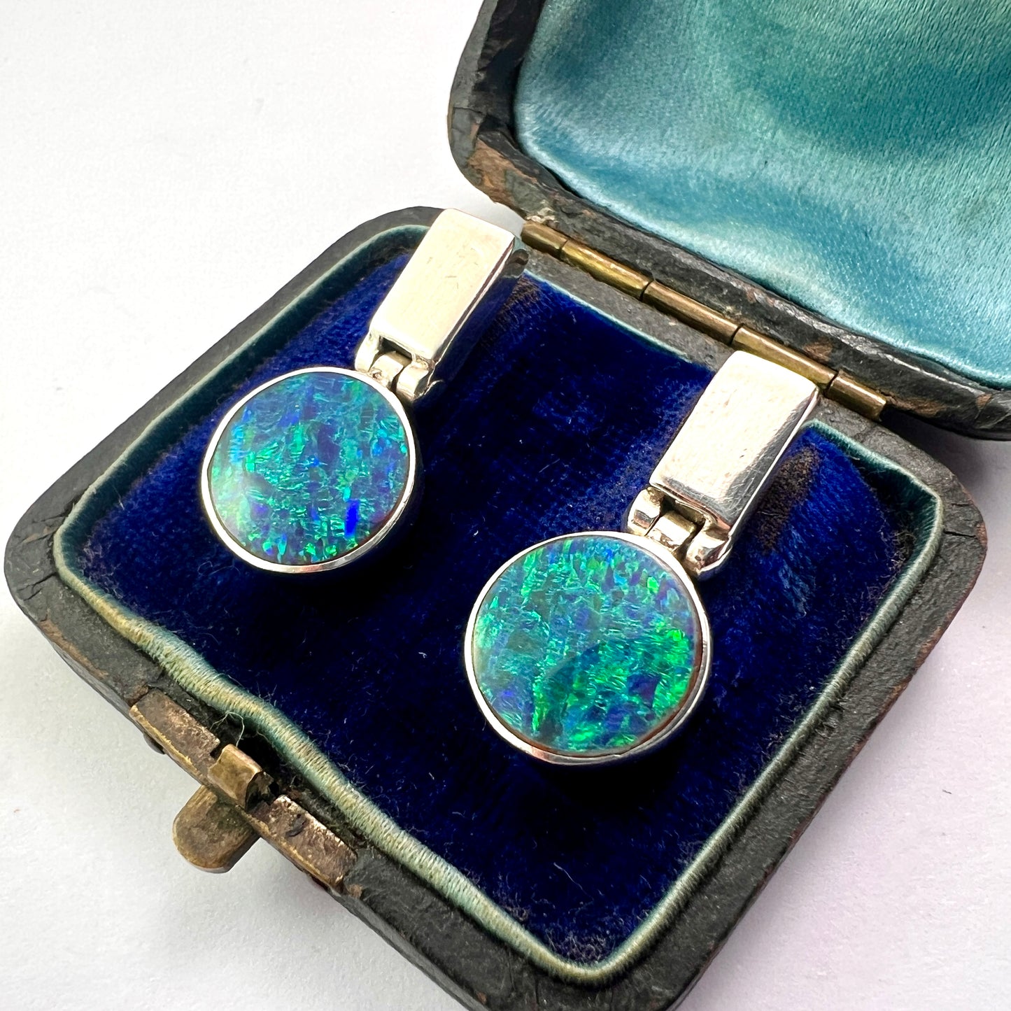 Mexican Vintage Opal Silver Modernist Earrings