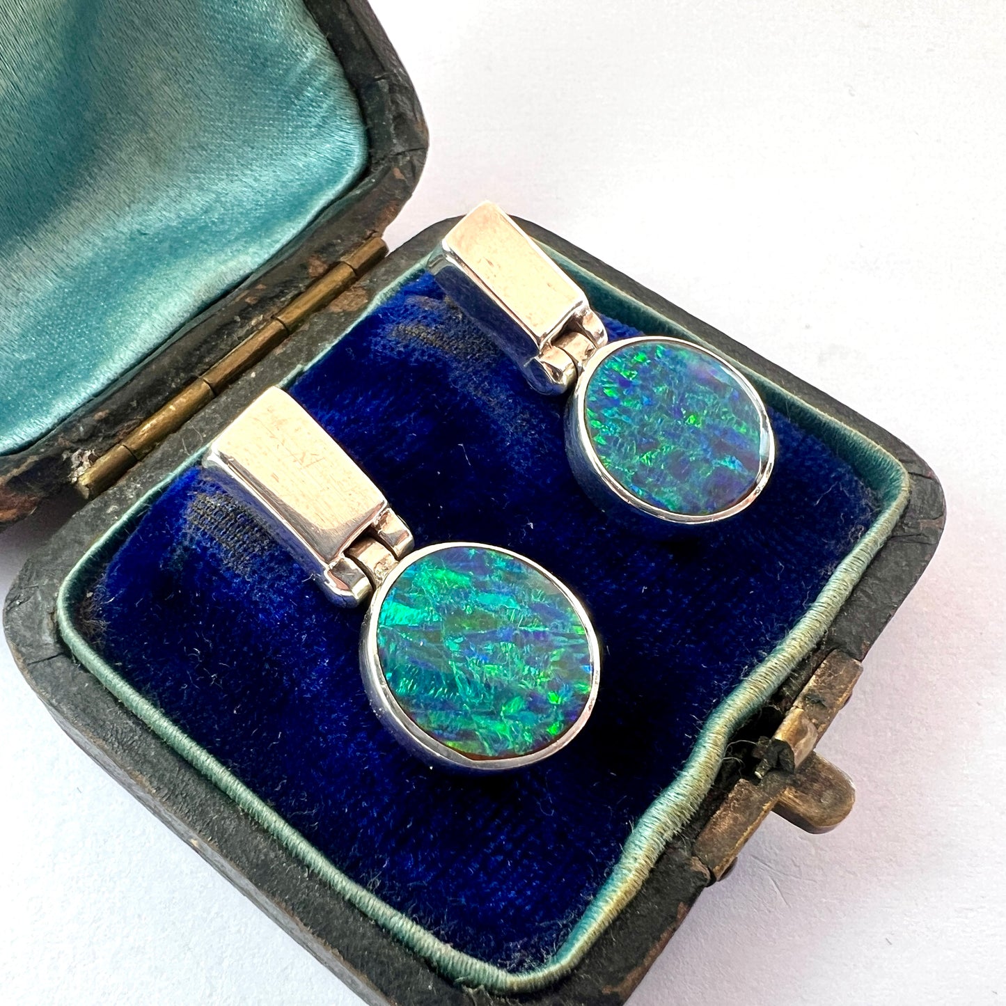 Mexican Vintage Opal Silver Modernist Earrings
