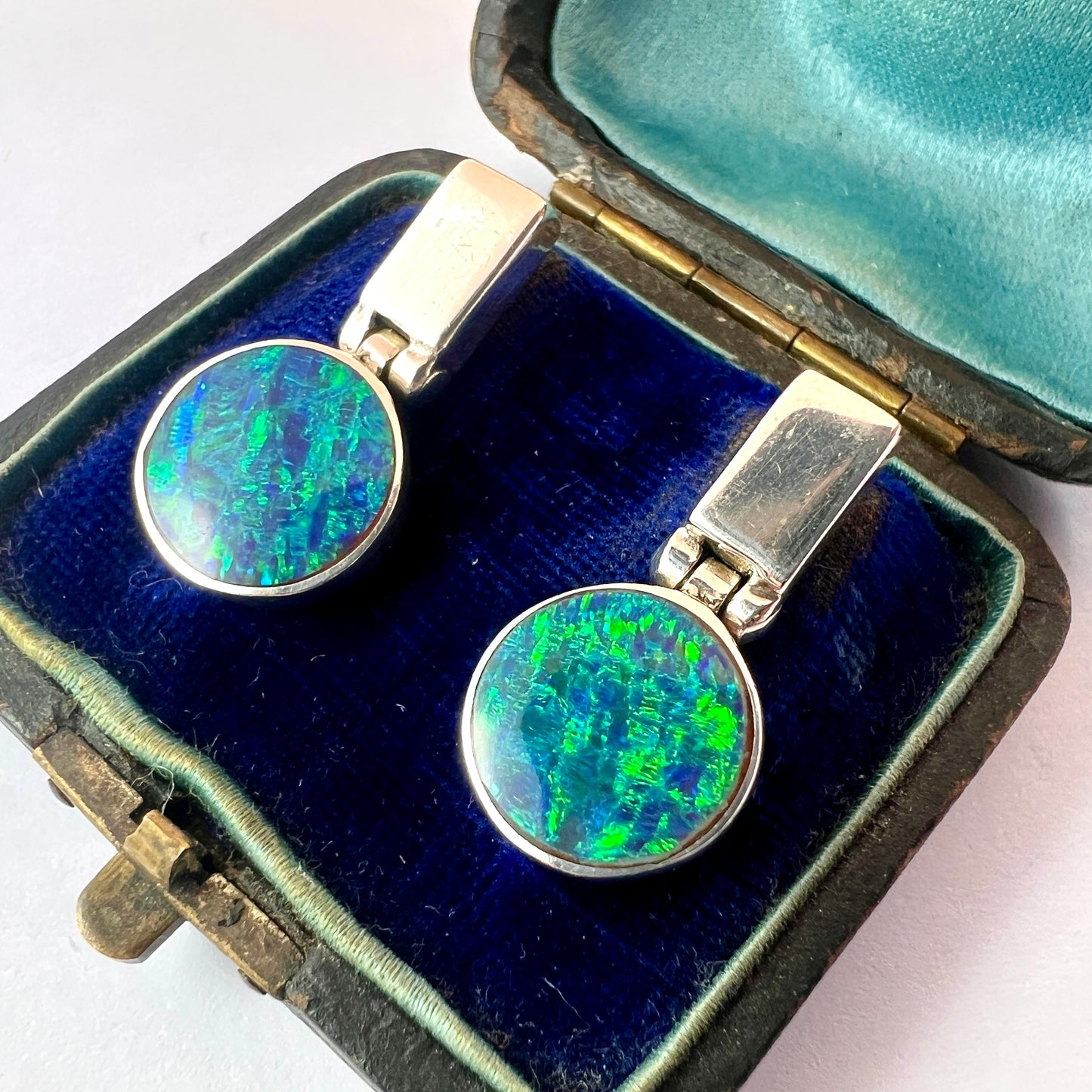 Mexican Vintage Opal Silver Modernist Earrings