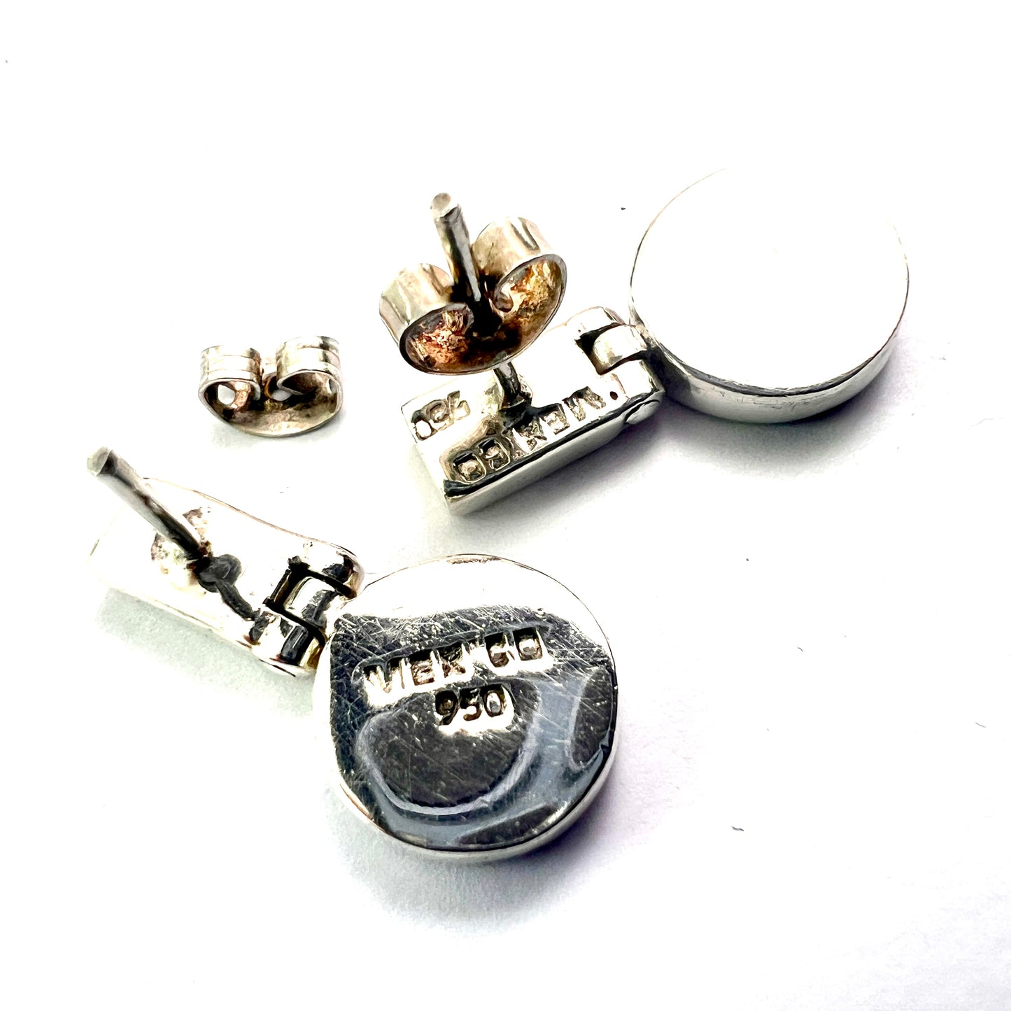 Mexican Vintage Opal Silver Modernist Earrings