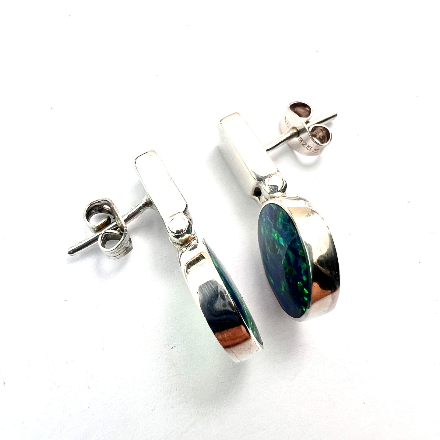 Mexican Vintage Opal Silver Modernist Earrings