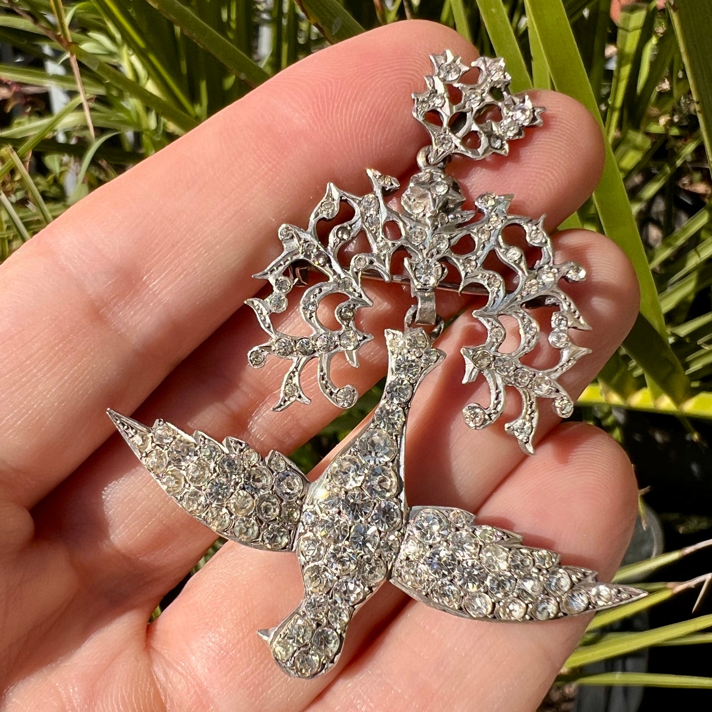Antique French Silver Paste Saint Esprit Dove Pendant/Brooch