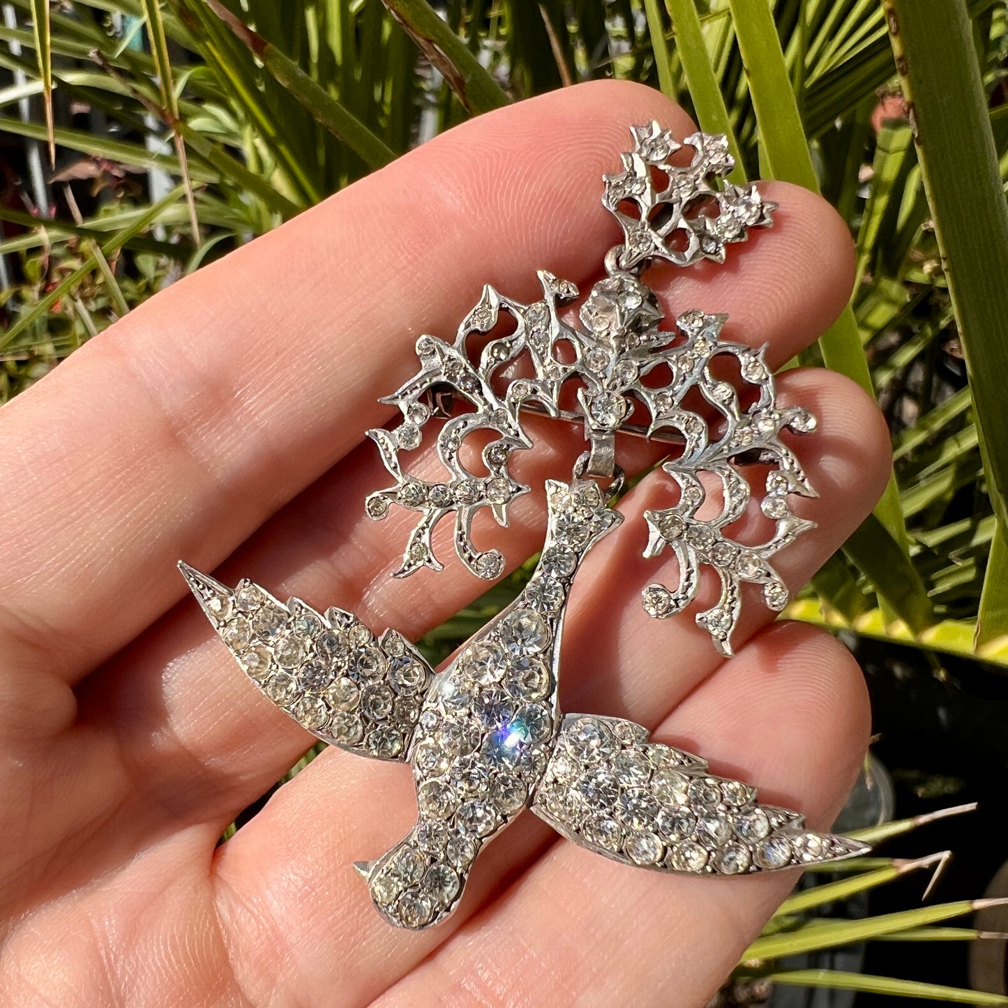 Antique French Silver Paste Saint Esprit Dove Pendant/Brooch
