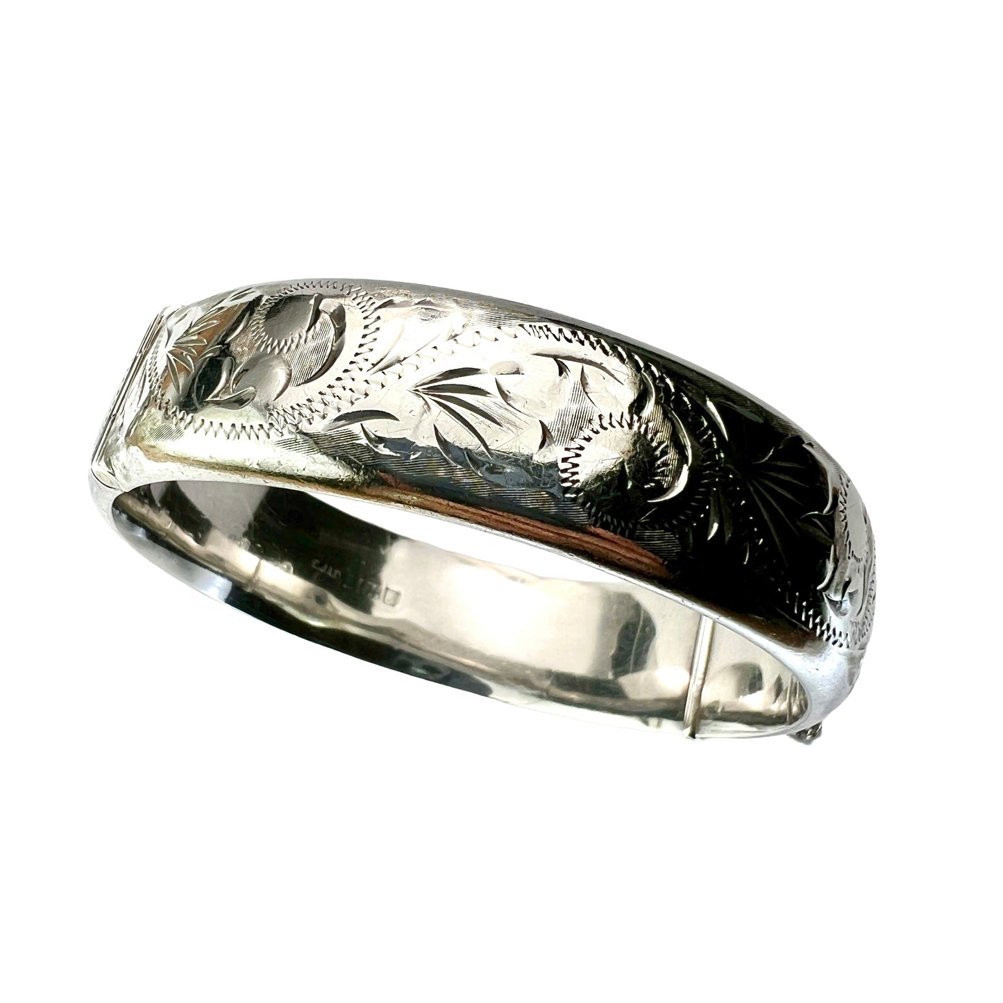 Vintage Sterling Silver Engraved Hinged Bangle