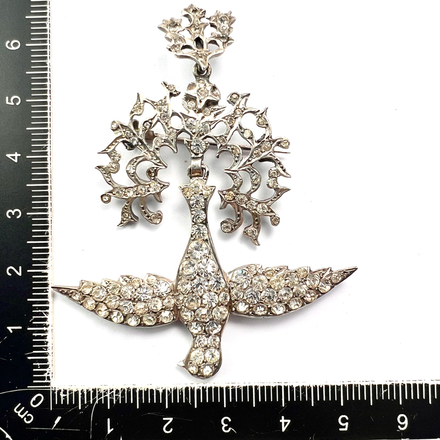 Antique French Silver Paste Saint Esprit Dove Pendant/Brooch
