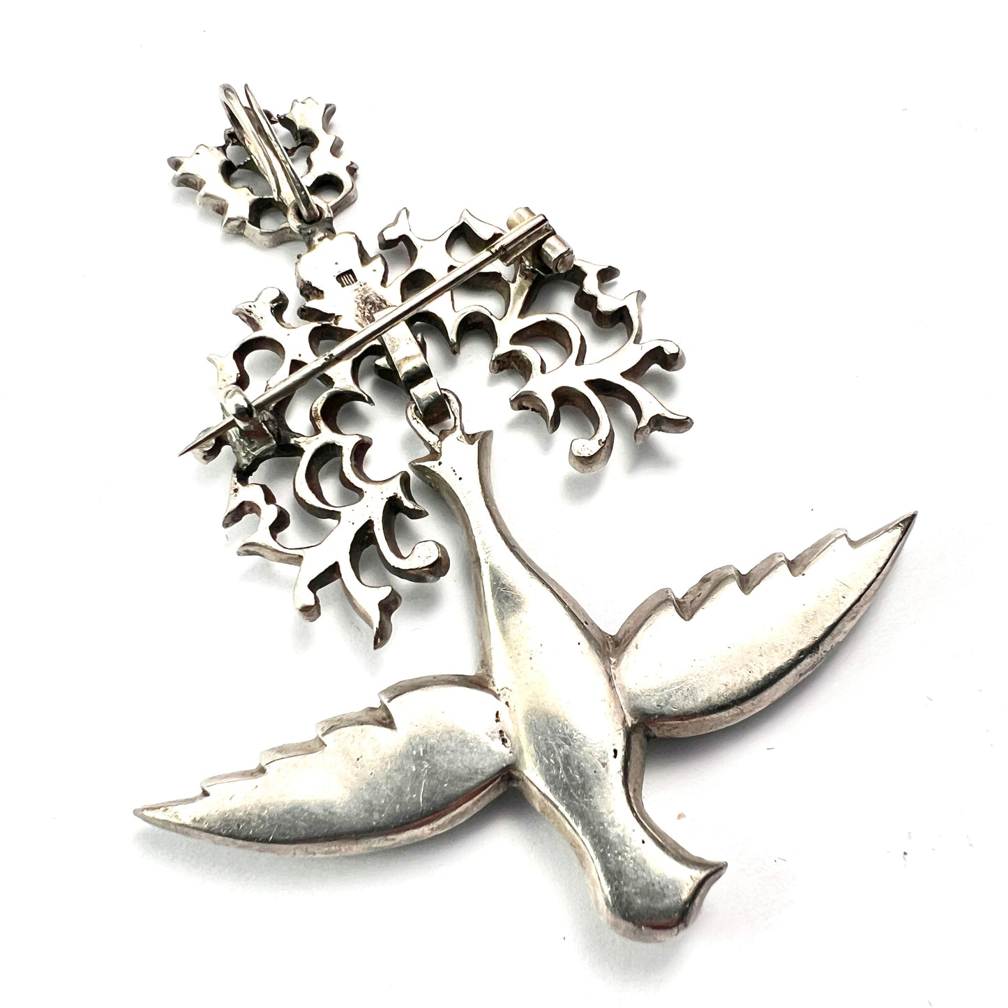 Antique French Silver Paste Saint Esprit Dove Pendant/Brooch