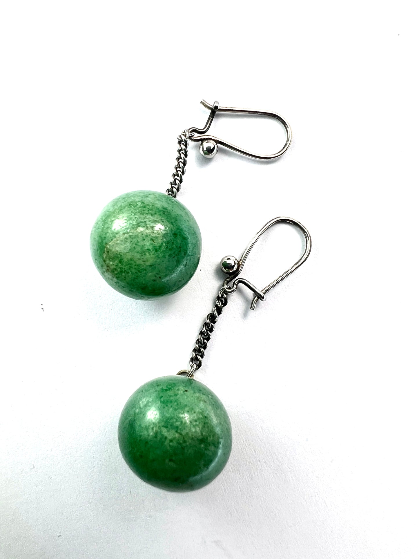 Vintage Aventurine Ball Silver Chain Drop Earrings