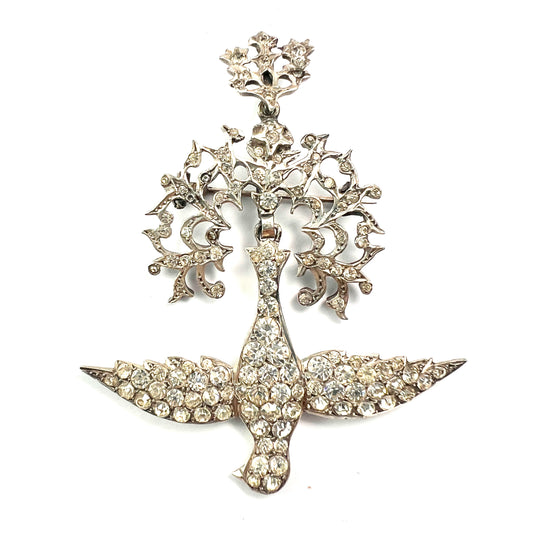 Antique French Silver Paste Saint Esprit Dove Pendant/Brooch