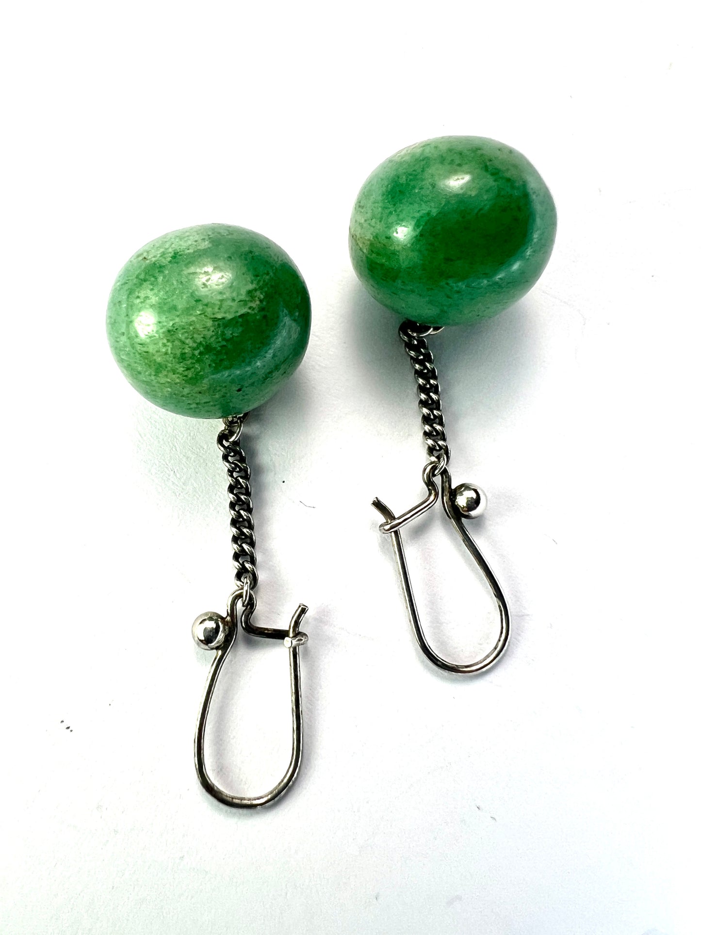 Vintage Aventurine Ball Silver Chain Drop Earrings