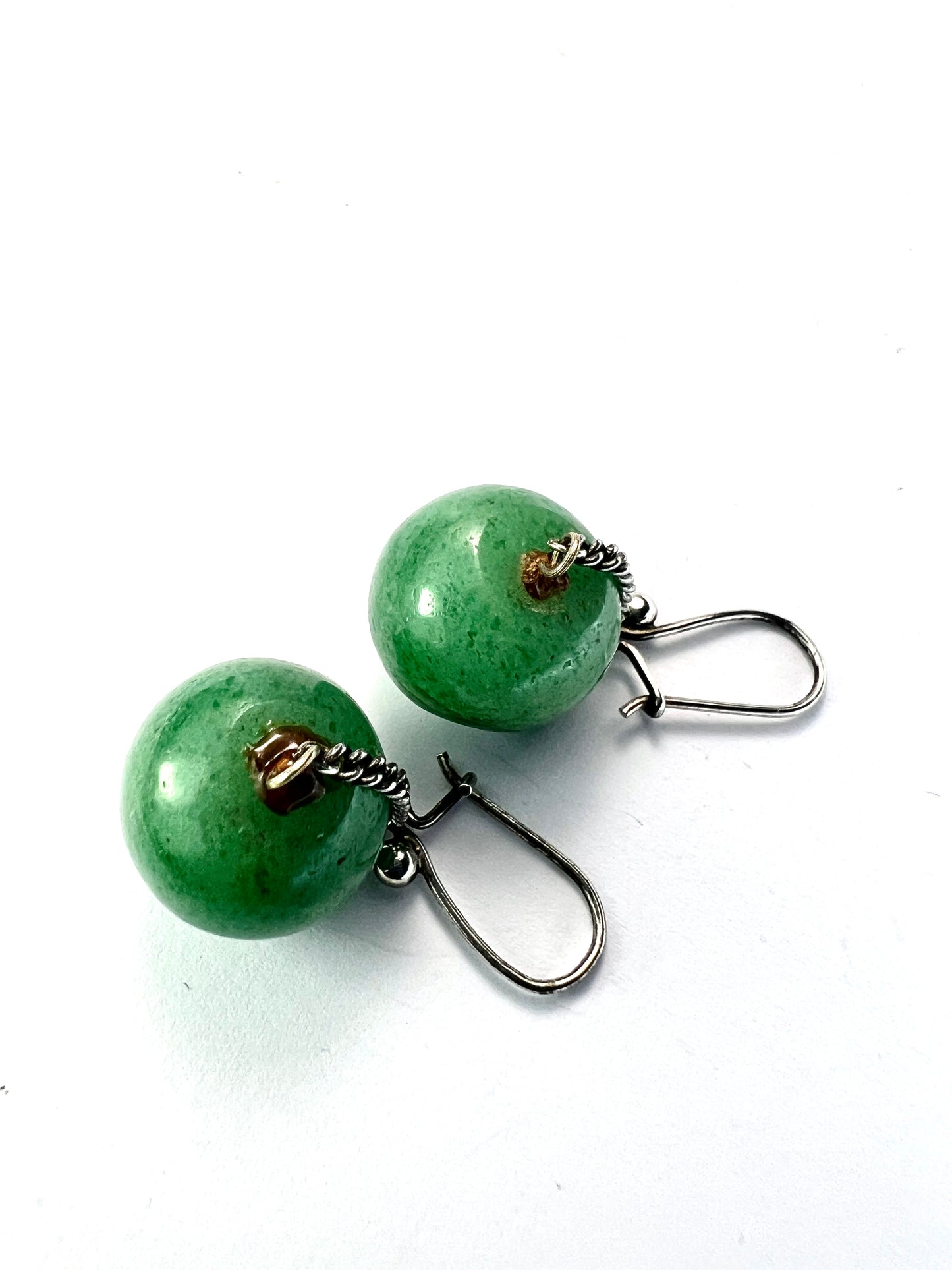 Vintage Aventurine Ball Silver Chain Drop Earrings