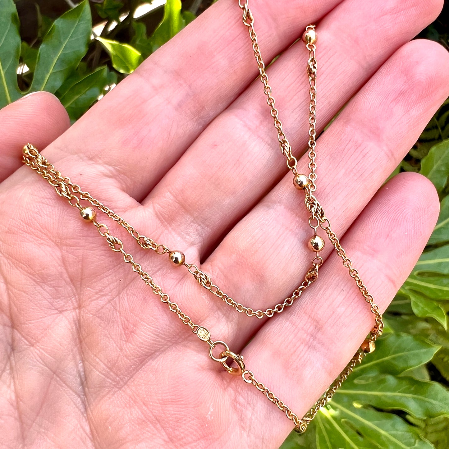 Antique 9CT Gold Fancy Station Chain Necklace