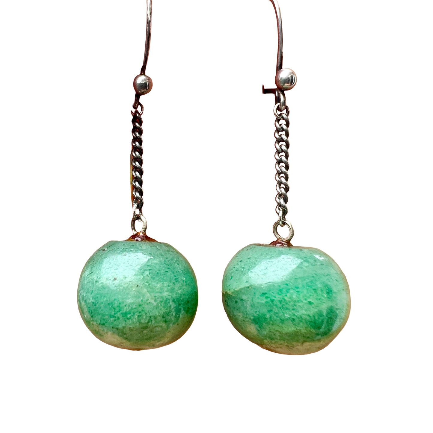 Vintage Aventurine Ball Silver Chain Drop Earrings