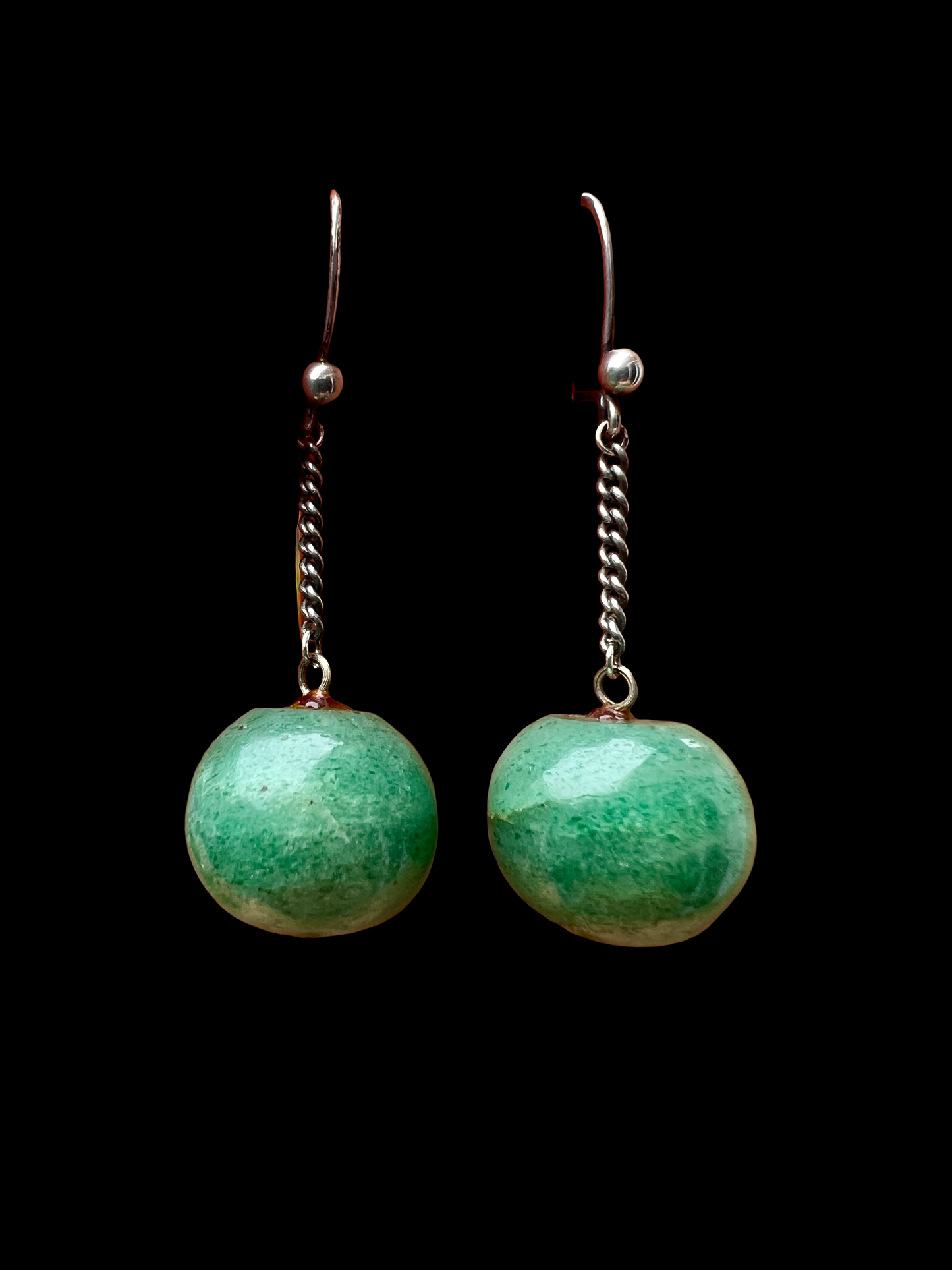 Vintage Aventurine Ball Silver Chain Drop Earrings