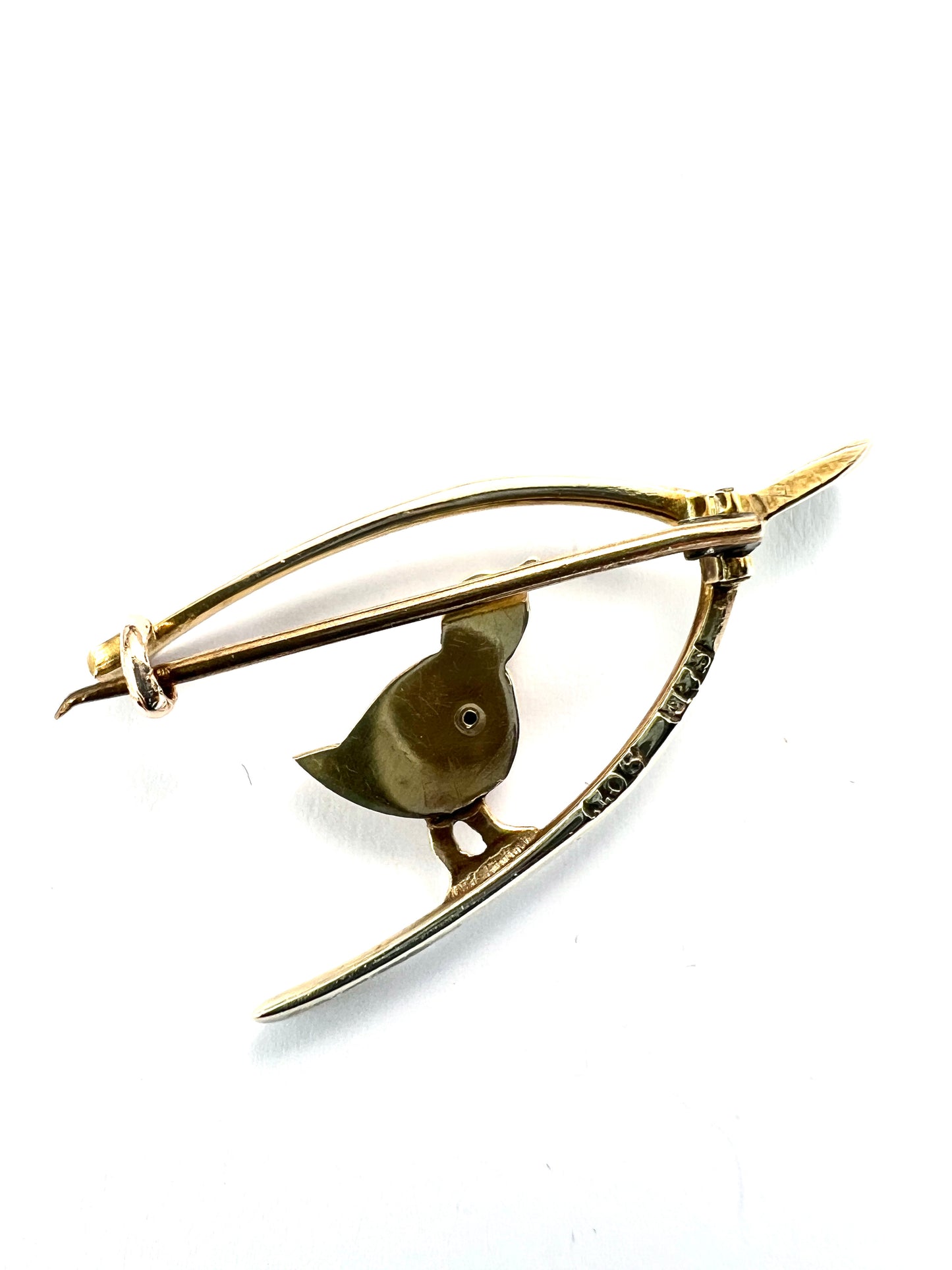 Edwardian 9CT Gold Diamond Chick and Lucky Wishbone Brooch