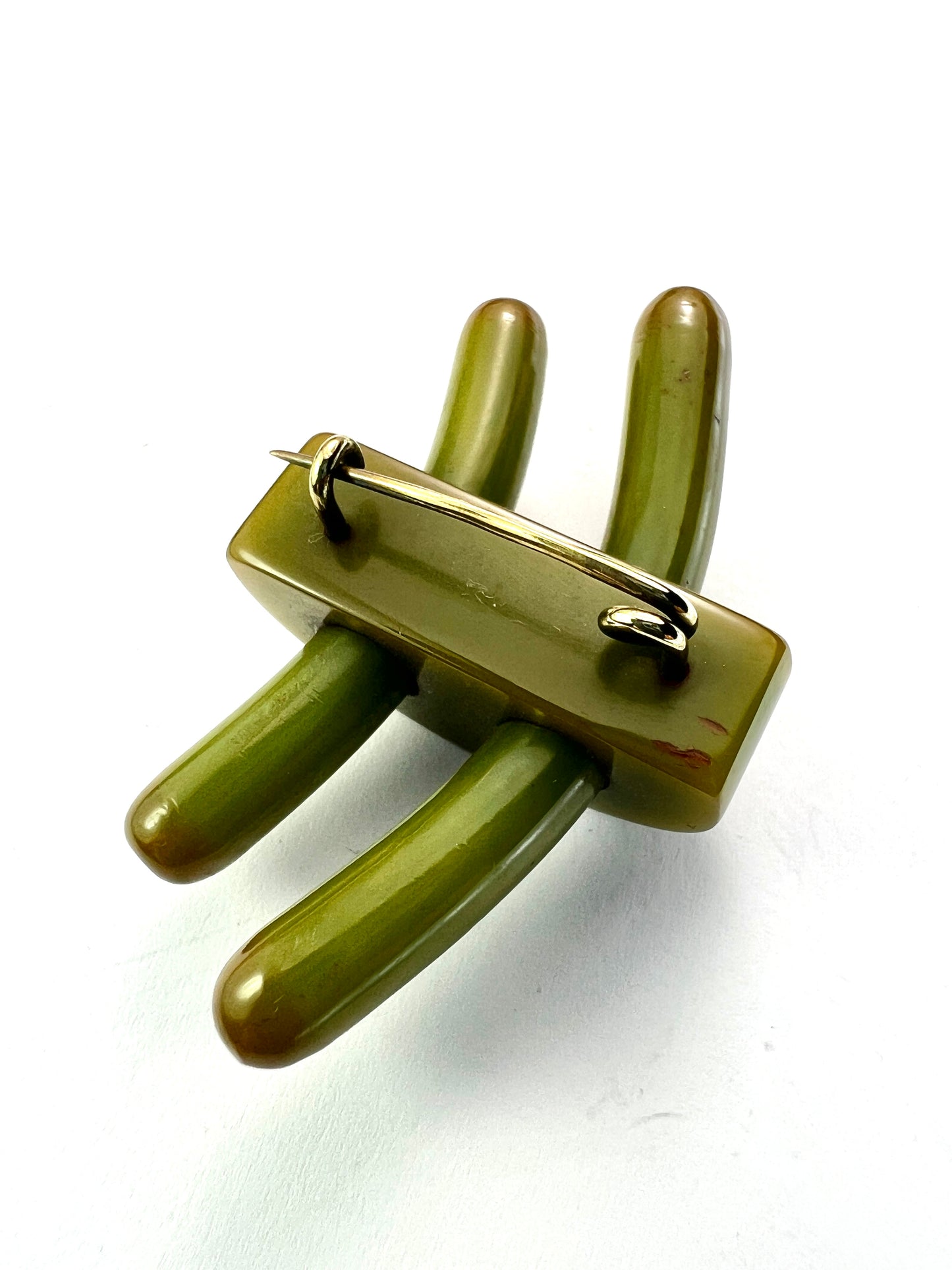 Art Deco Apple Juice Olive Green Bakelite Brooch