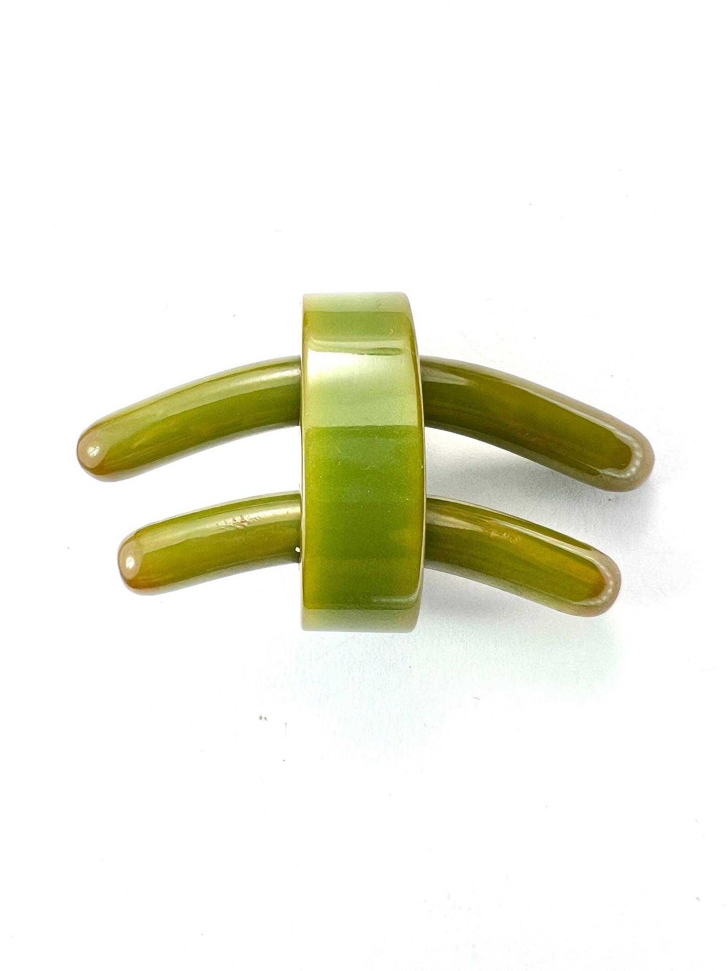 Art Deco Apple Juice Olive Green Bakelite Brooch