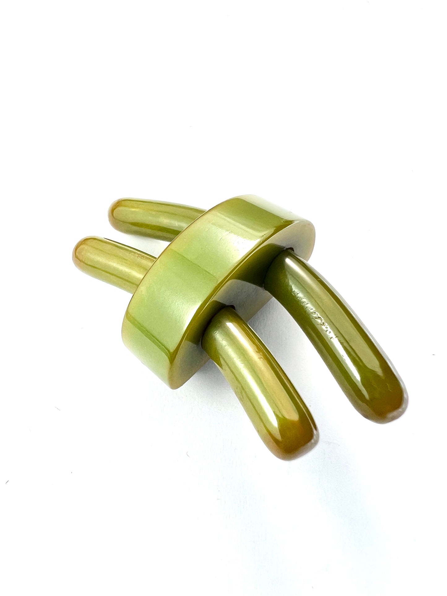 Art Deco Apple Juice Olive Green Bakelite Brooch