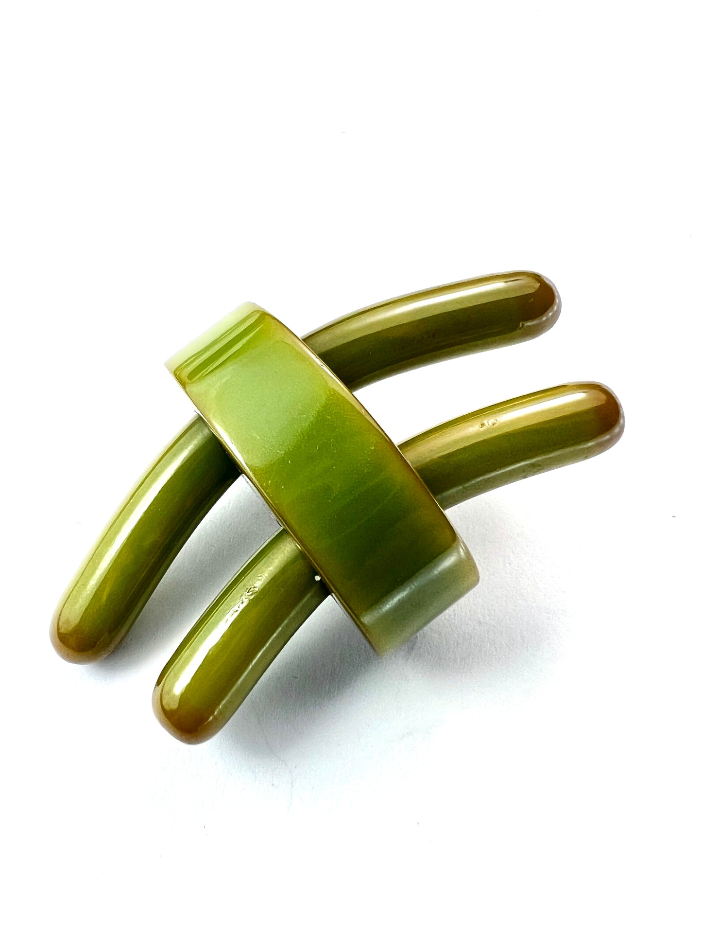 Art Deco Apple Juice Olive Green Bakelite Brooch