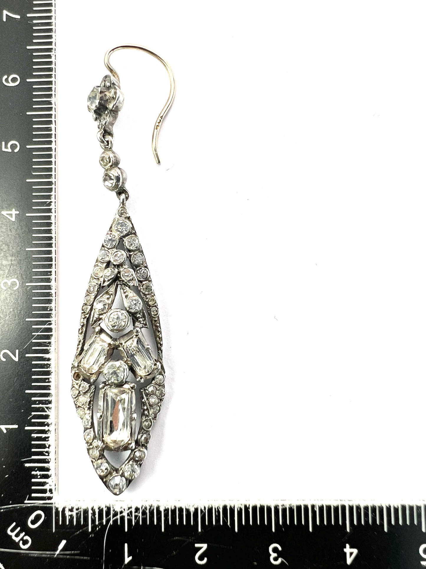 Antique Gold and Silver Baguette Paste Drop Earrings