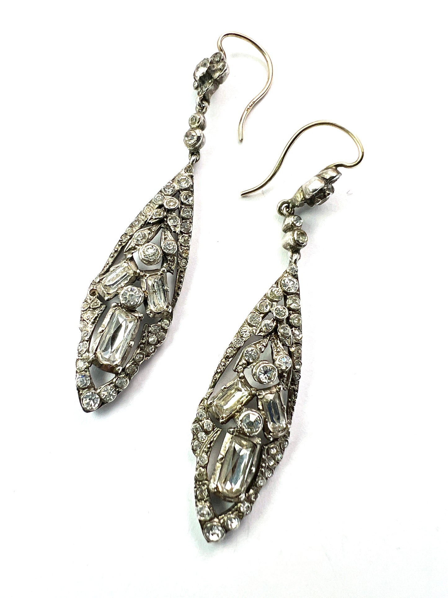 Antique Gold and Silver Baguette Paste Drop Earrings