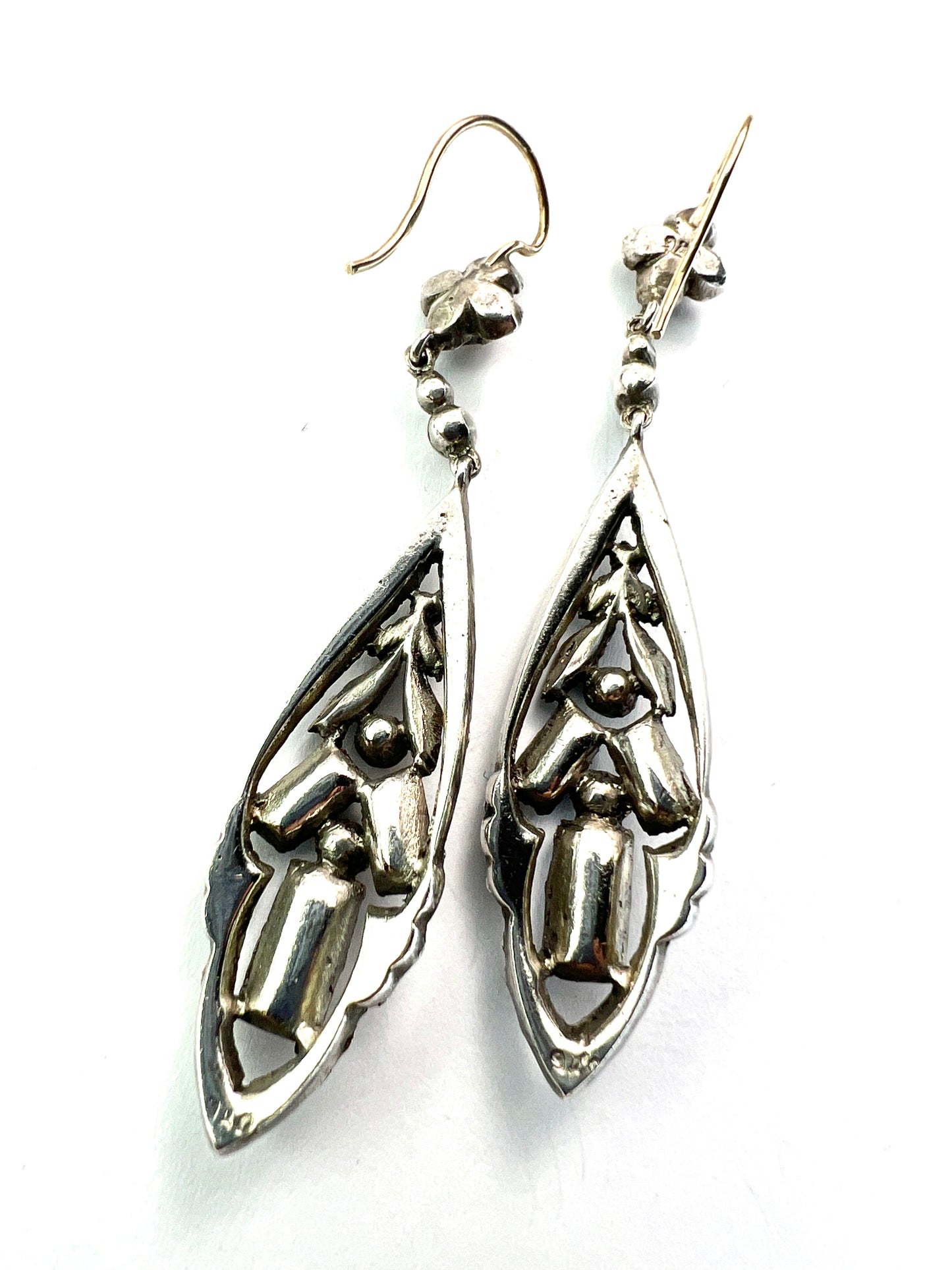 Antique Gold and Silver Baguette Paste Drop Earrings