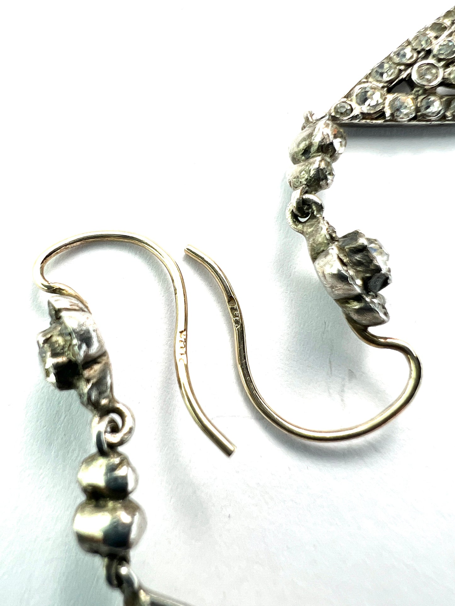 Antique Gold and Silver Baguette Paste Drop Earrings