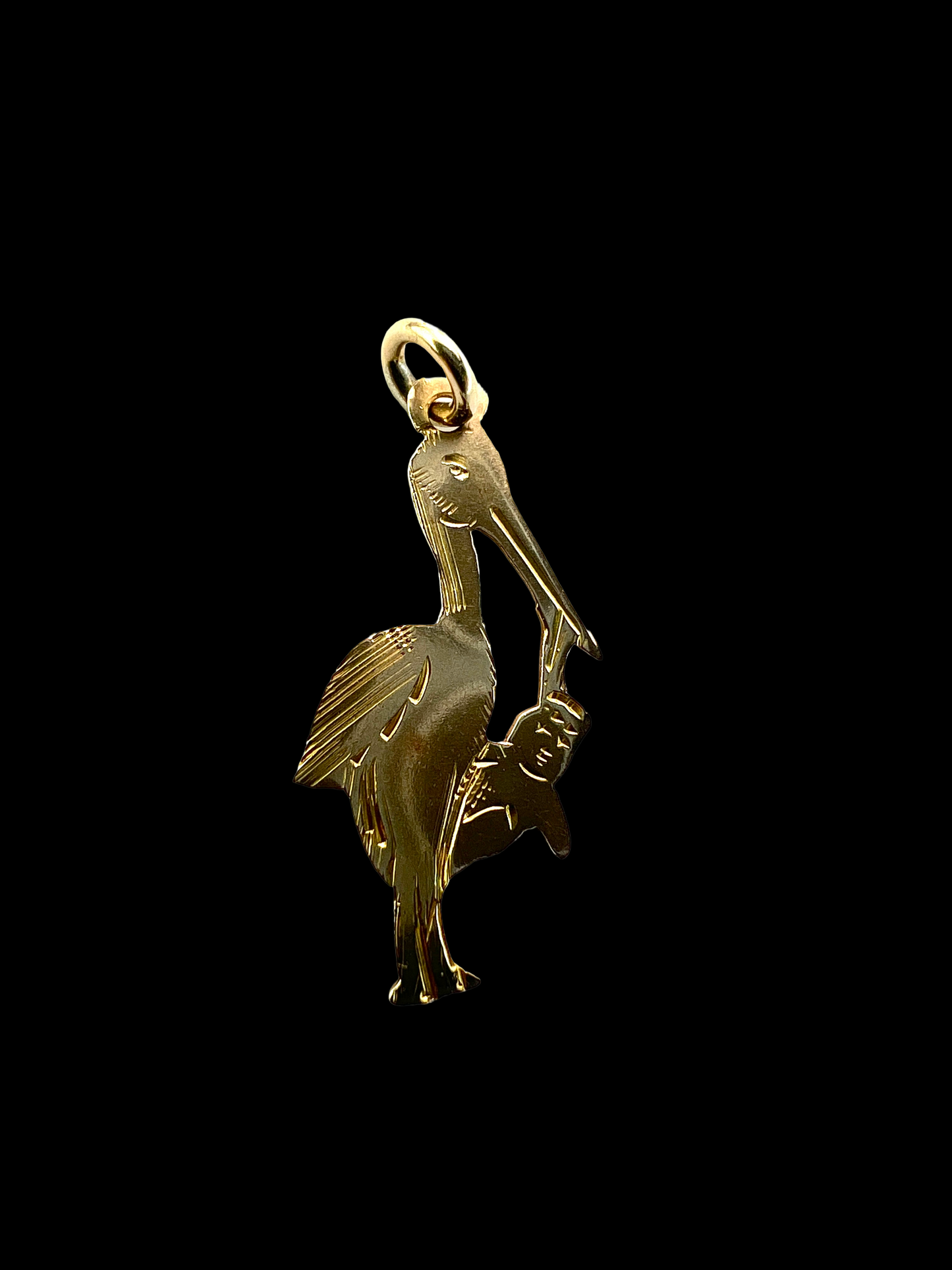 Vintage 9CT Gold Stork and Baby Charm Pendant