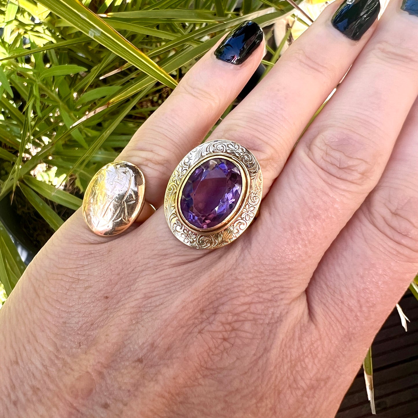 Large Vintage Victorian Style 9CT Gold Amethyst Ring