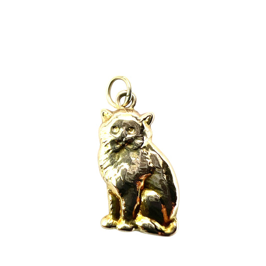 Vintage Solid 9CT Gold Cat Charm Pendant