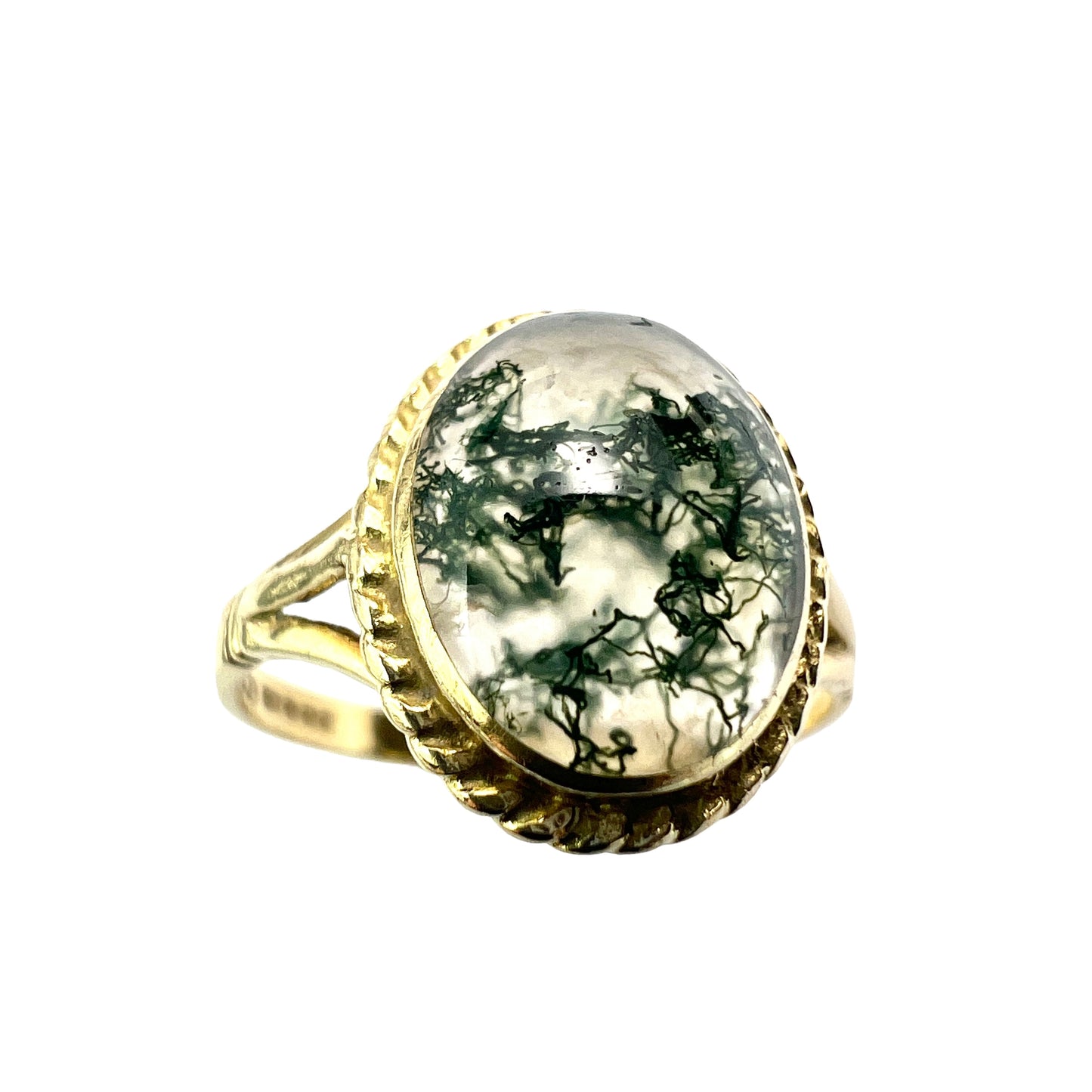 Vintage 18CT Gold Moss Agate Oval Ring