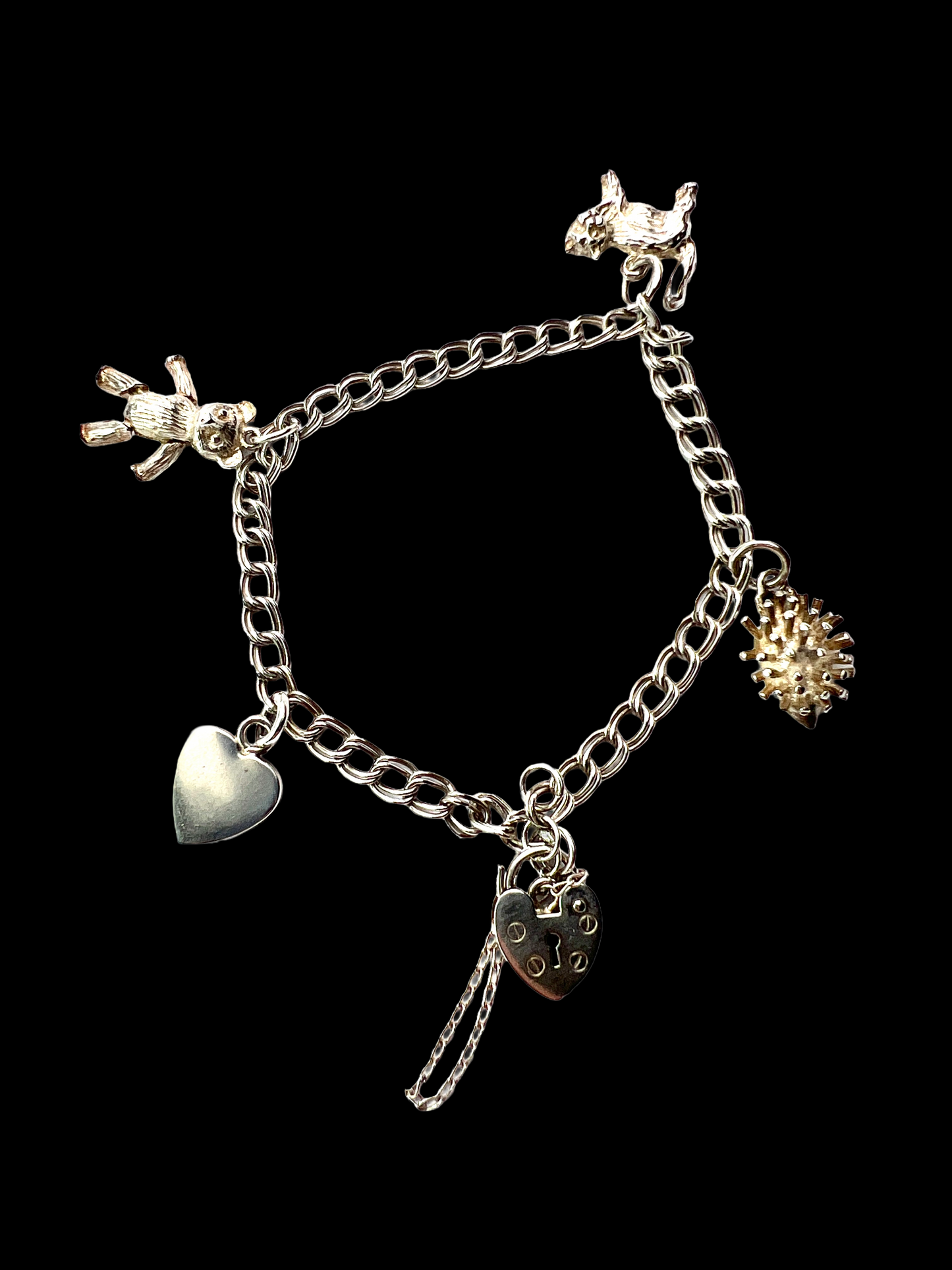 Vintage Sterling Silver Link Chain Padlock Bracelet