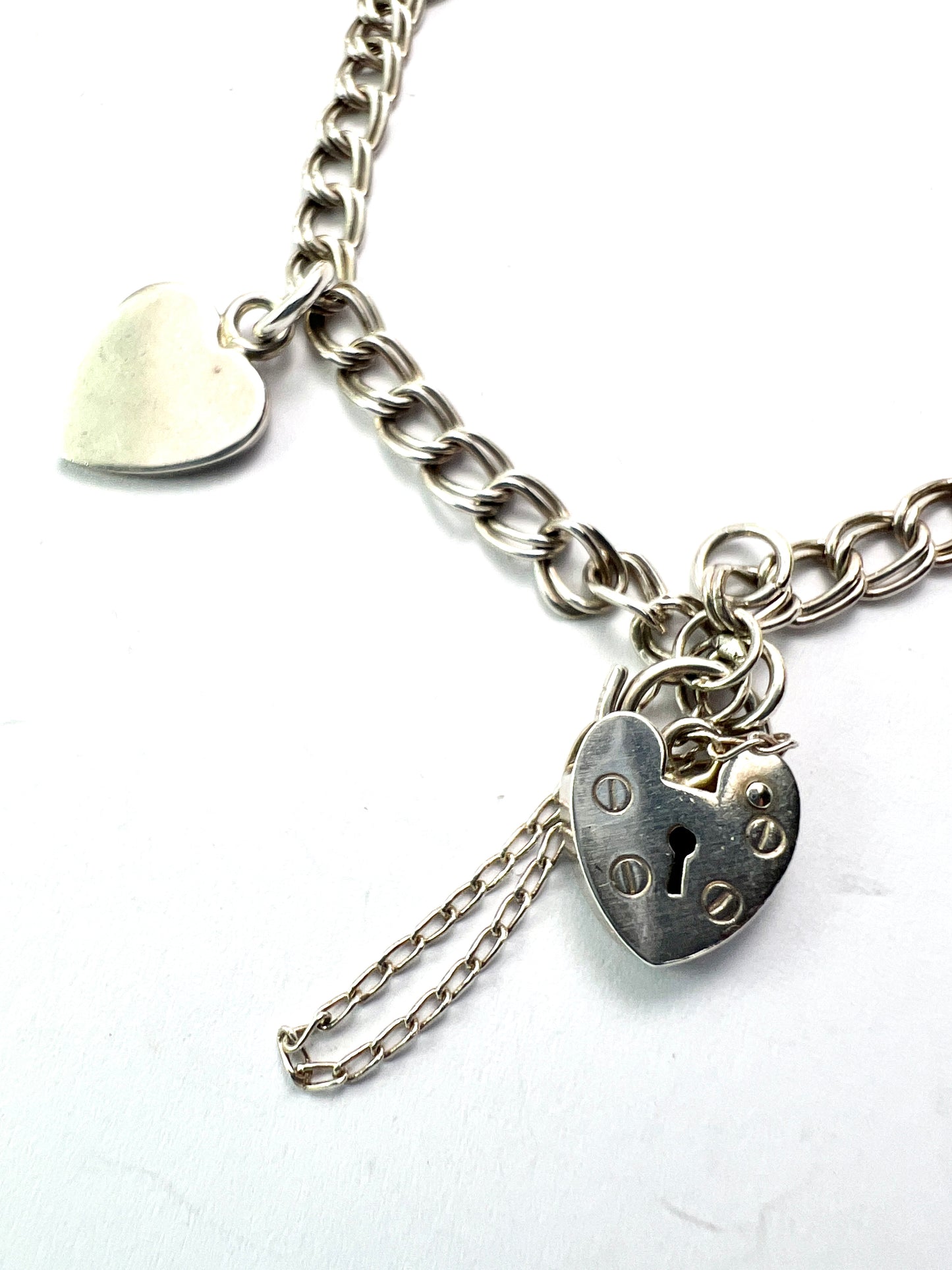 Vintage Sterling Silver Link Chain Padlock Bracelet